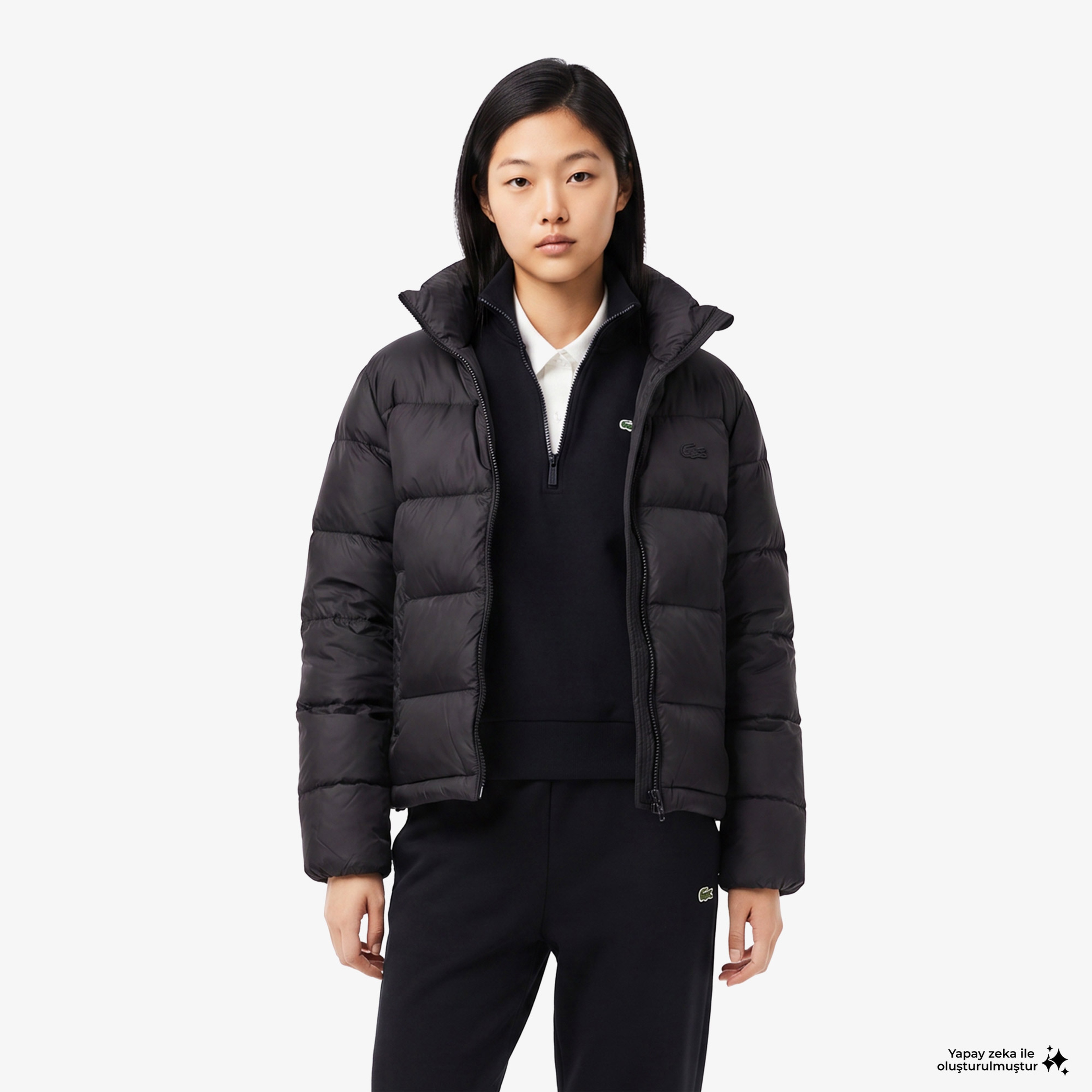 Kadın Relaxed Fit Dik Yaka Siyah Mont Kadın Relaxed Fit Dik Yaka Siyah Mont
