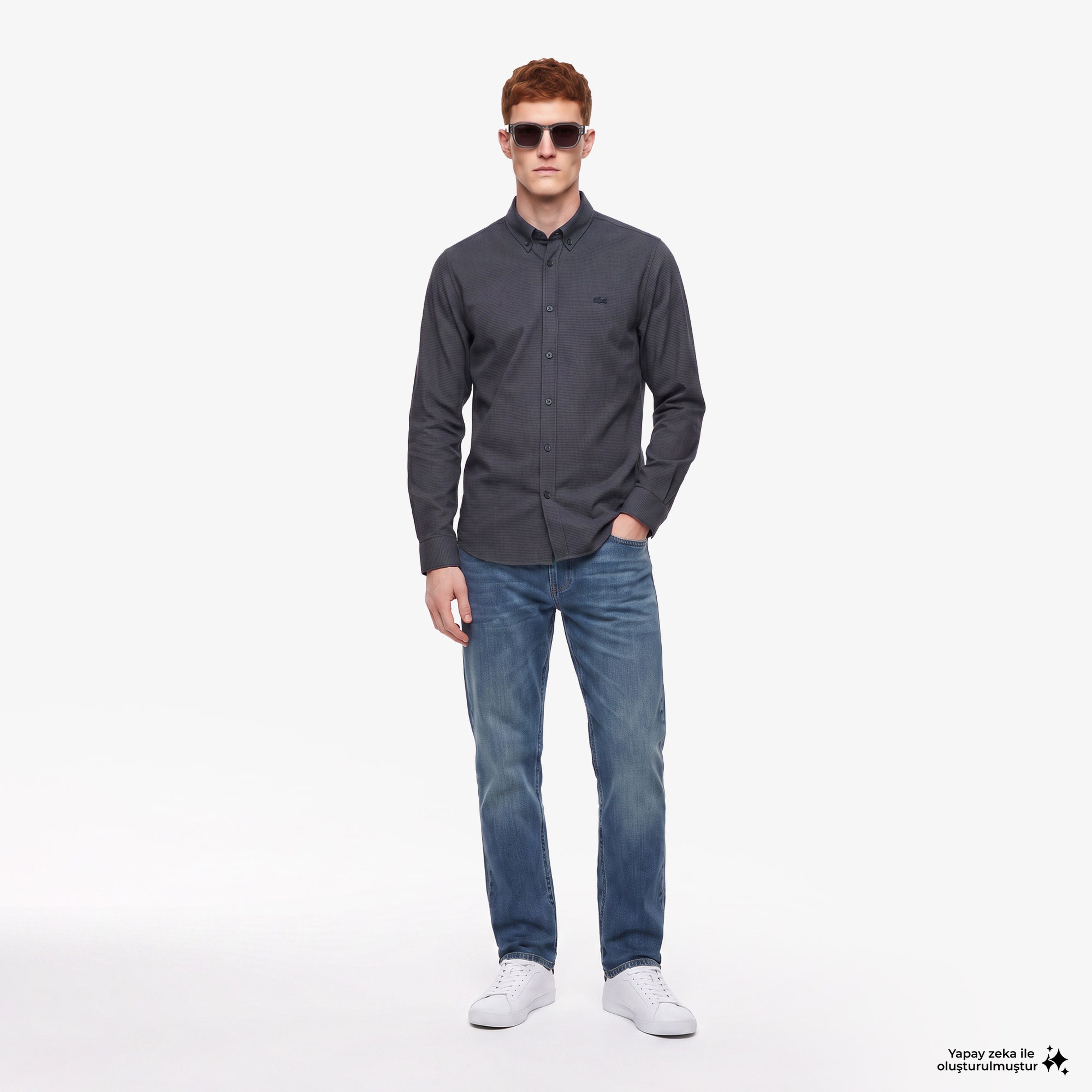 Erkek Regular Fit Düğmeli Yaka Lacivert Gömlek Erkek Regular Fit Düğmeli Yaka Lacivert Gömlek