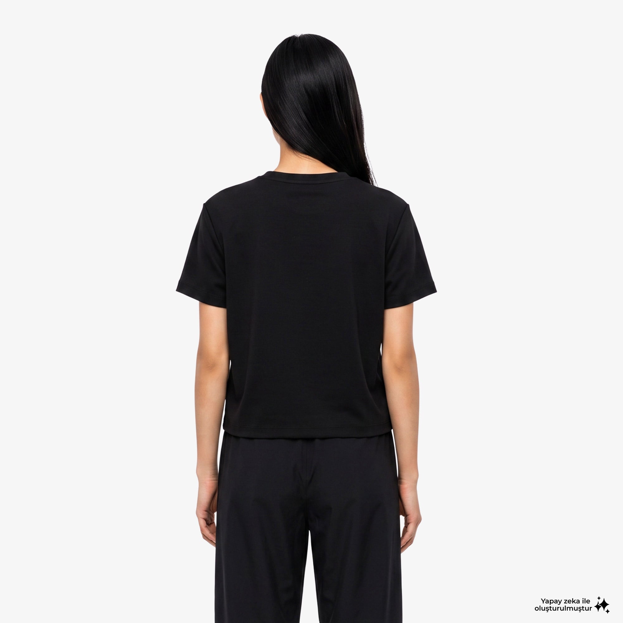 Kadın Loose Fit Bisiklet Yaka Siyah T-Shirt