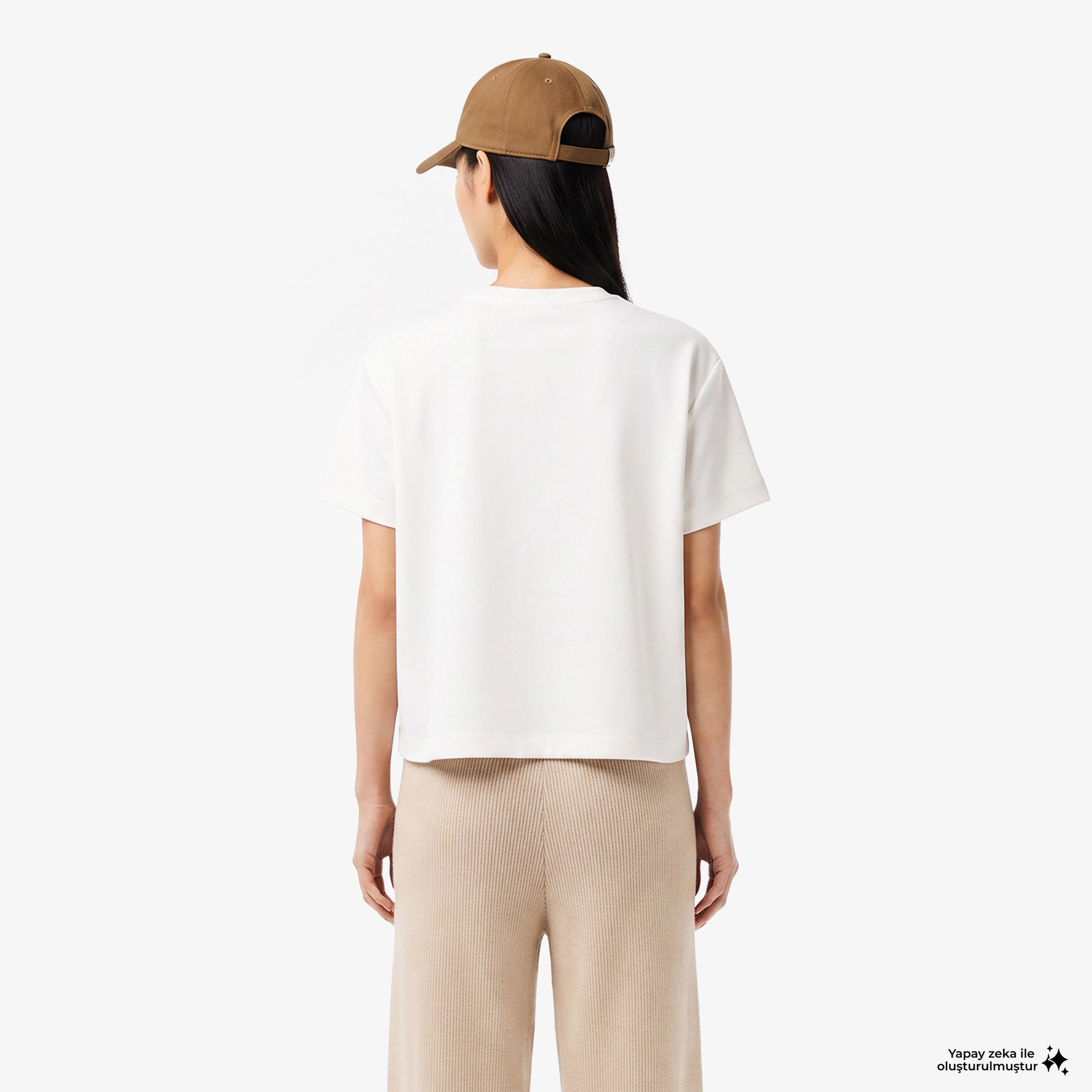 Kadın Loose Fit Bisiklet Yaka Beyaz T-Shirt