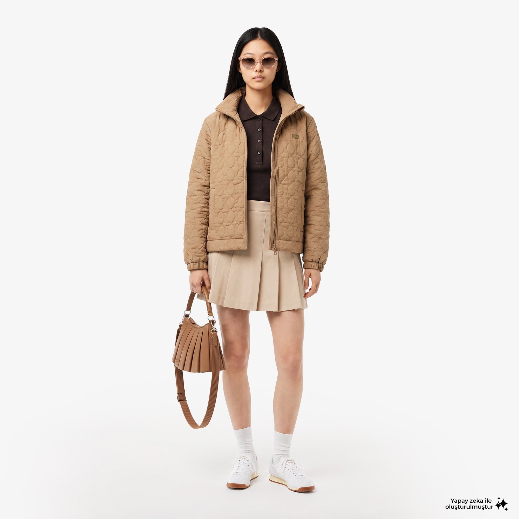 Kadın Relaxed Fit Kapüşonlu Desenli Kahverengi Ceket