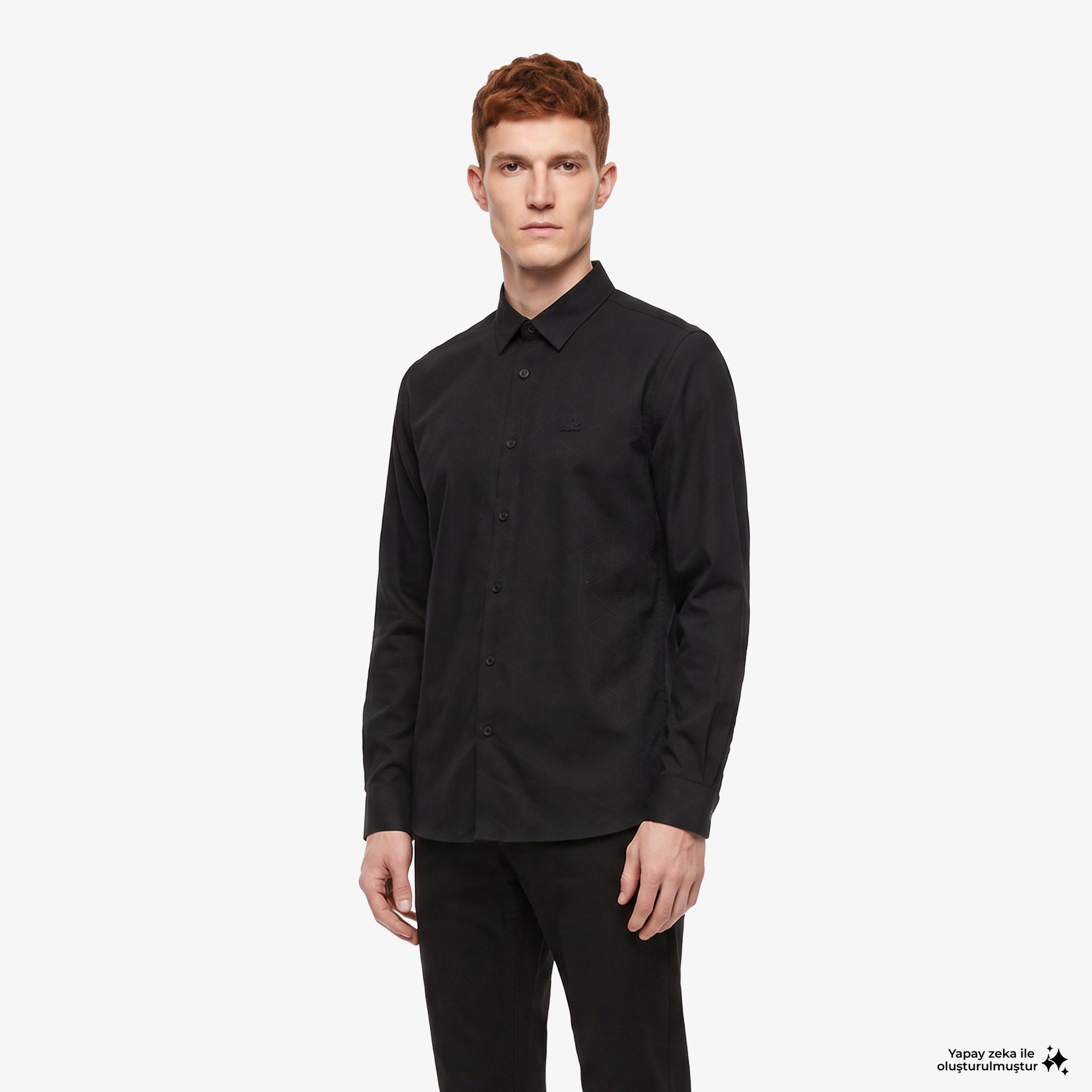 Erkek Slim Fit Düğmeli Yaka Siyah Gömlek Erkek Slim Fit Düğmeli Yaka Siyah Gömlek