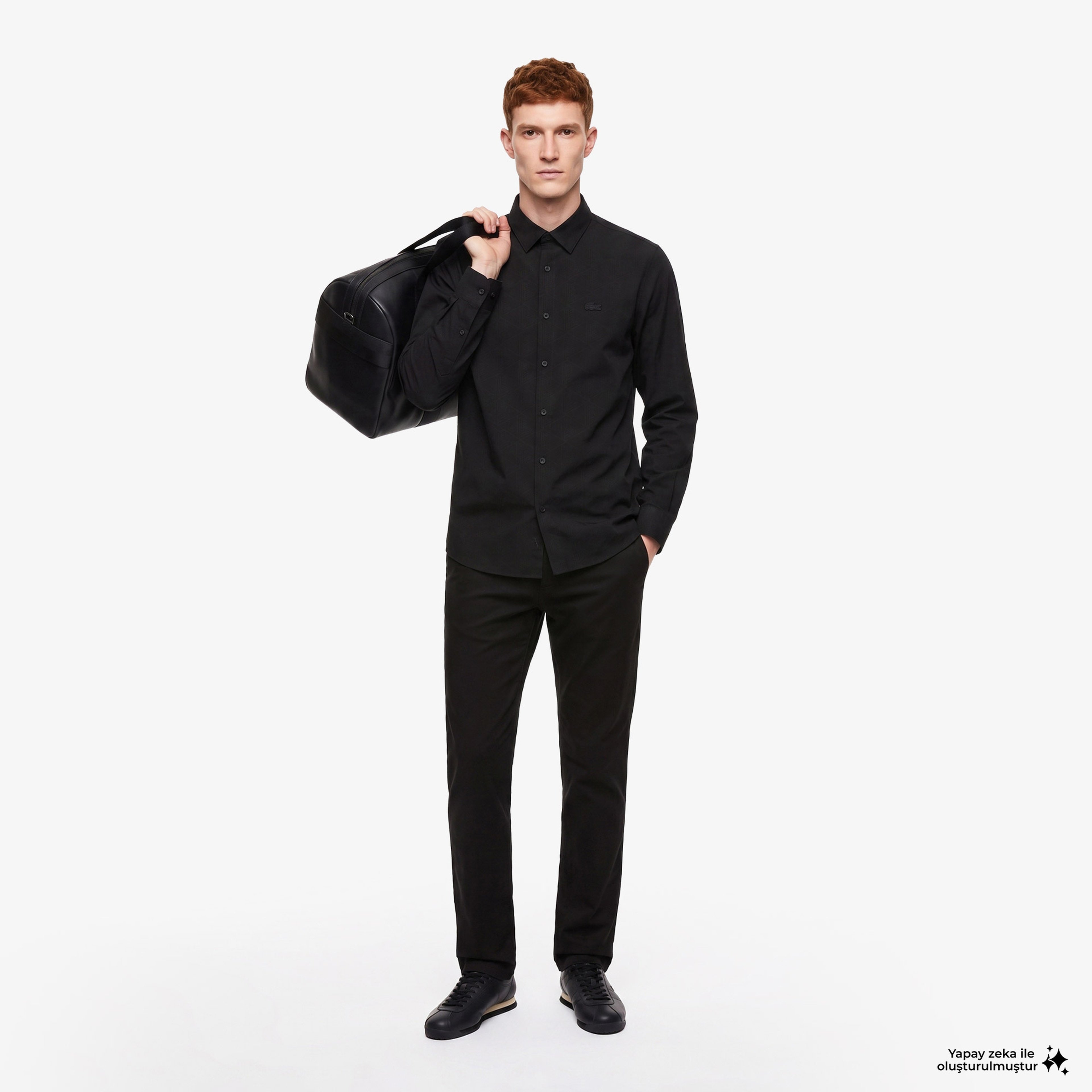 Erkek Slim Fit Düğmeli Yaka Siyah Gömlek Erkek Slim Fit Düğmeli Yaka Siyah Gömlek
