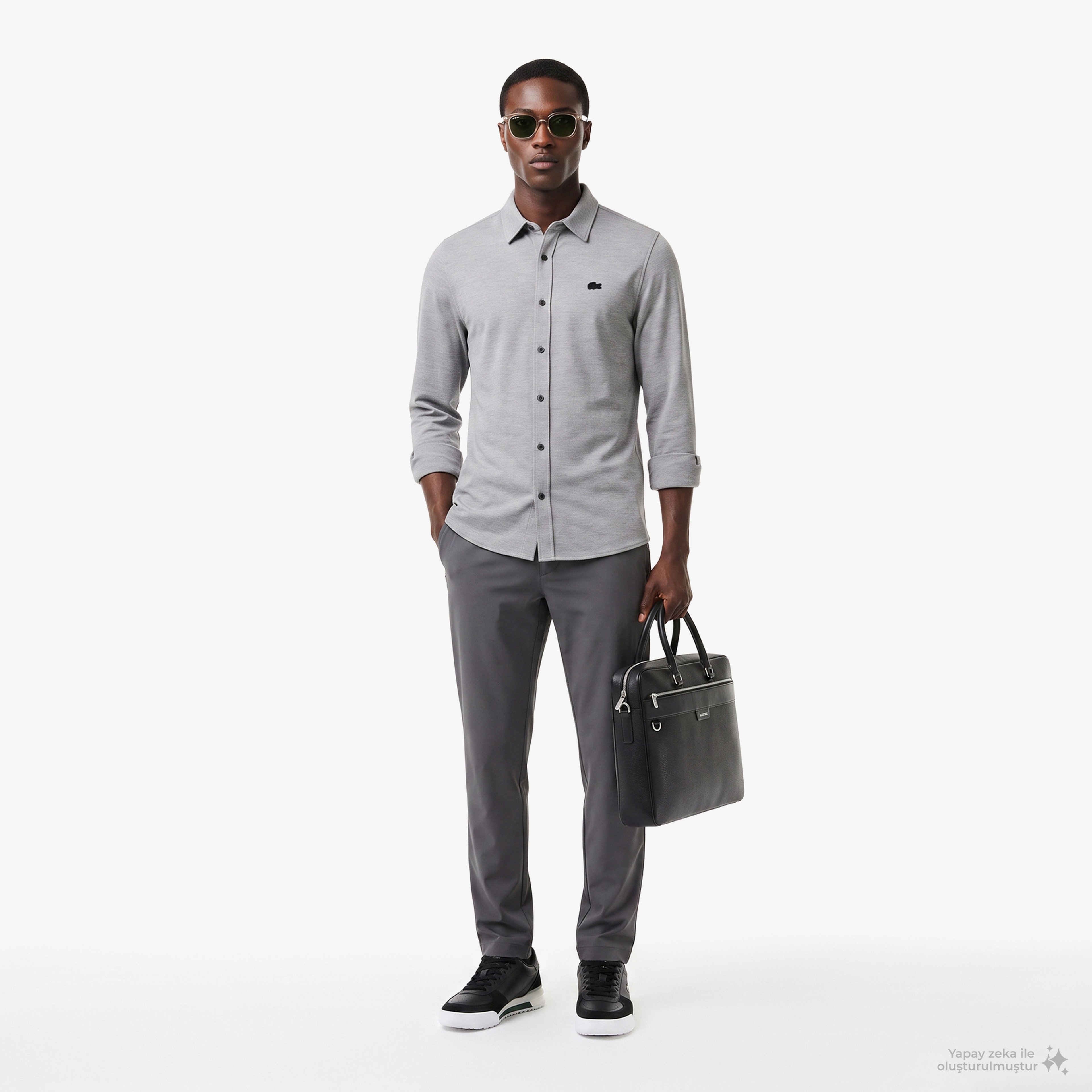 Erkek Slim Fit Gri Gömlek