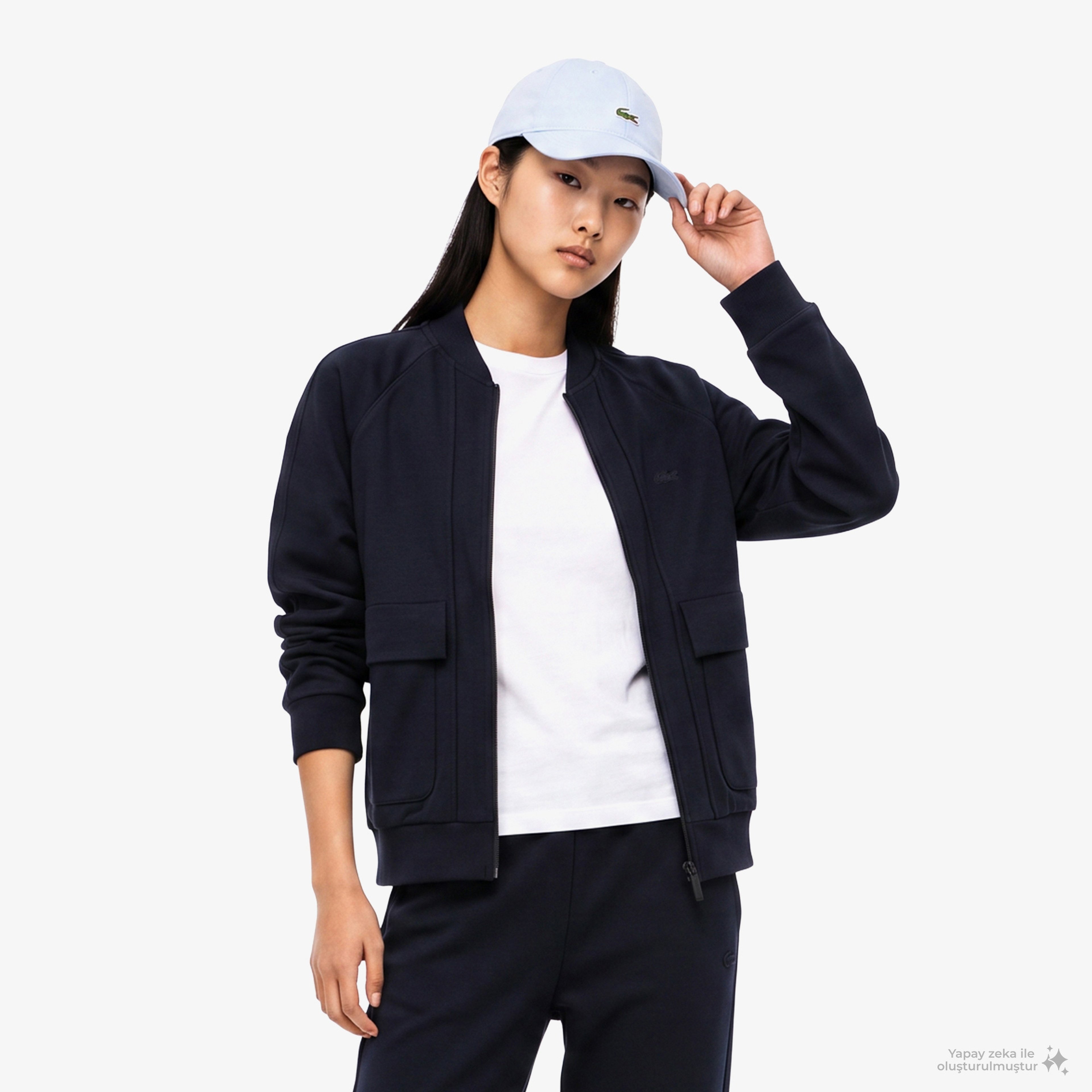 Kadın Regular Fit Fermuarlı Lacivert Sweatshirt