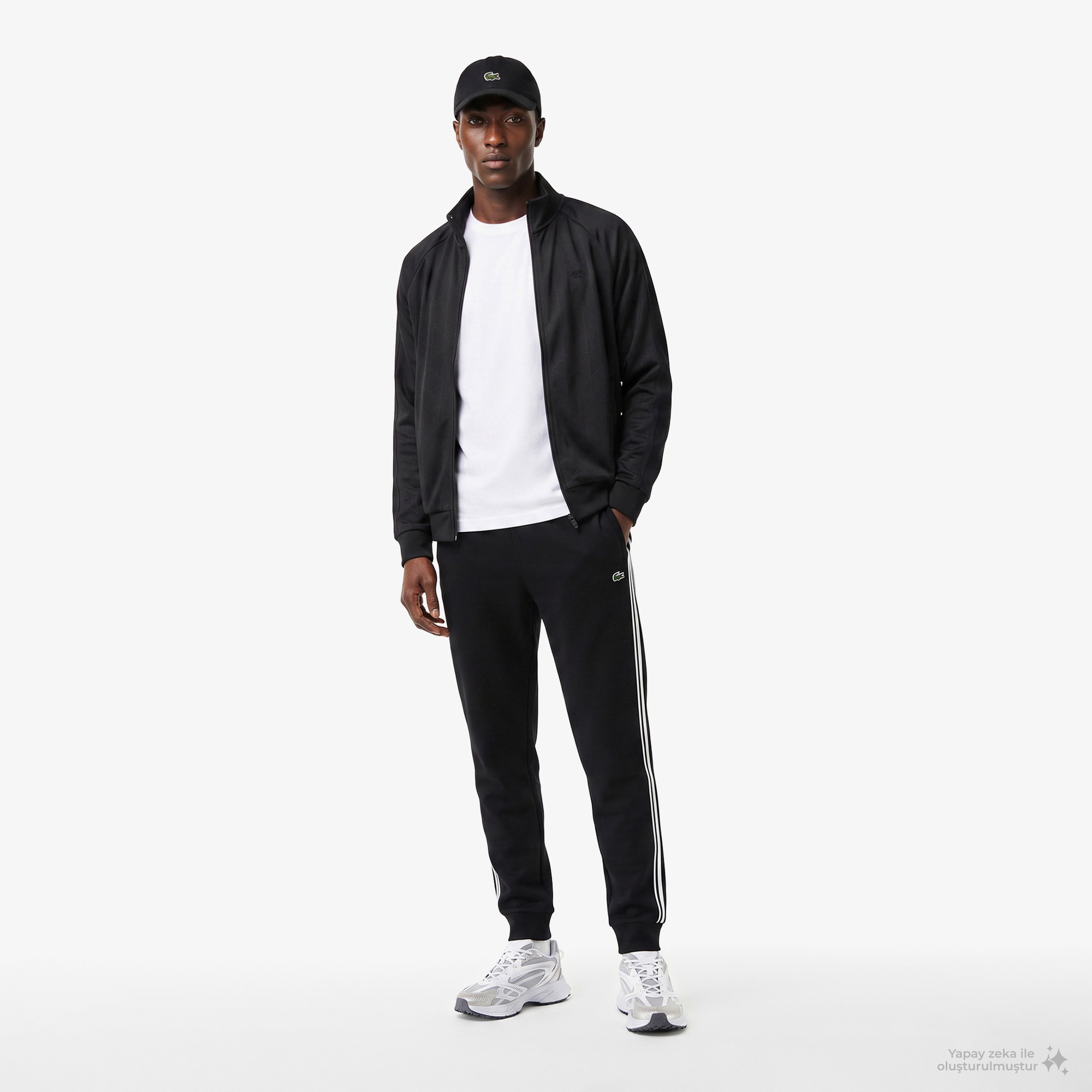 Erkek Regular Fit Fermuarlı Monogram Siyah Sweatshirt