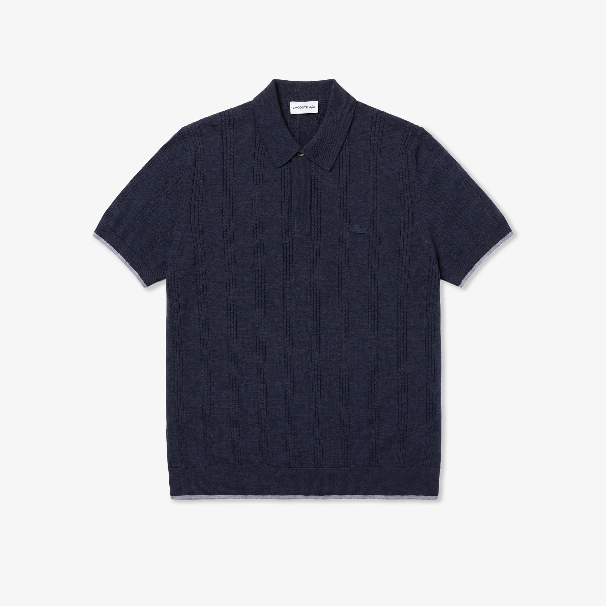 Erkek Regular Fit Kısa Kollu Polo Yaka Desenli Lacivert Triko