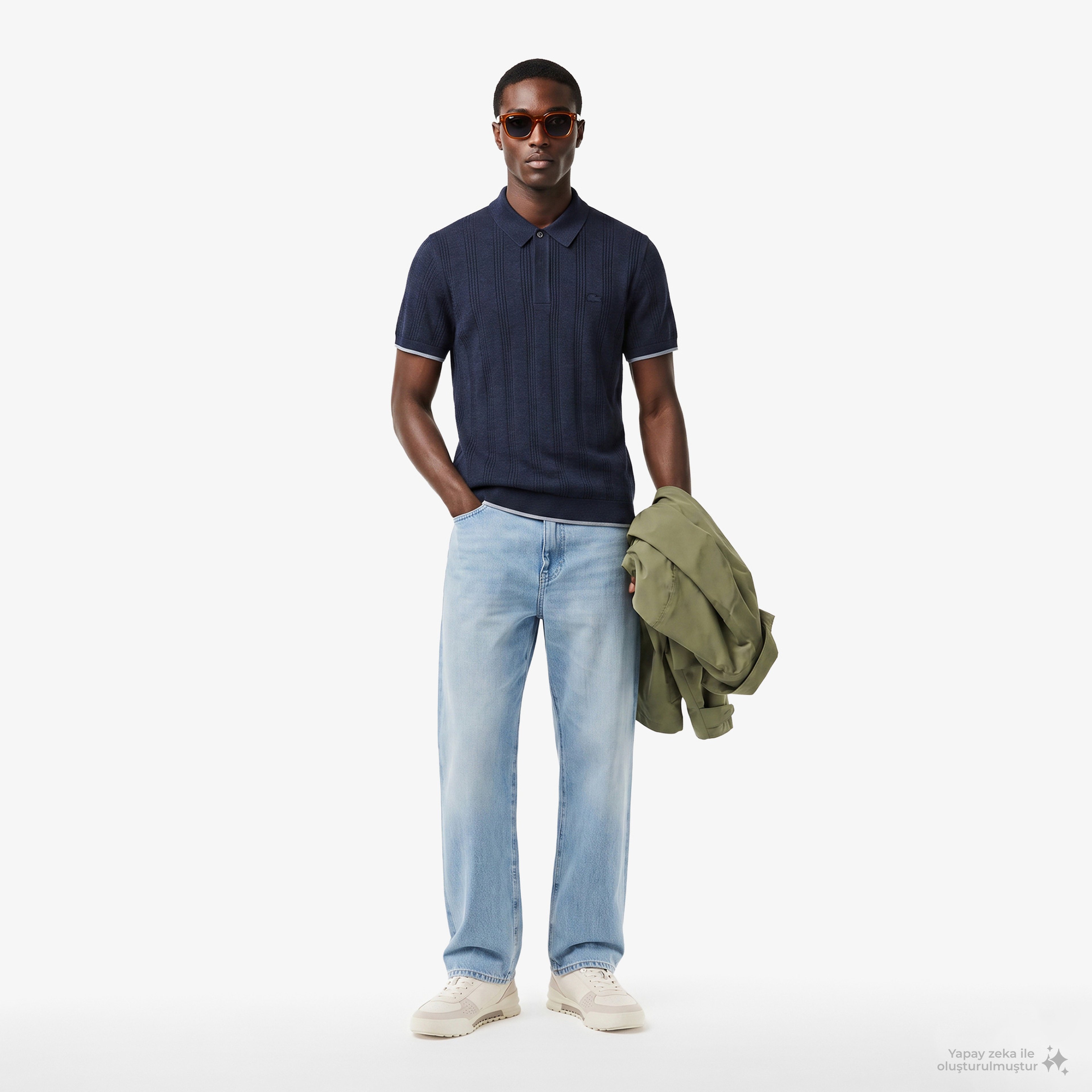 Erkek Regular Fit Kısa Kollu Polo Yaka Desenli Lacivert Triko Erkek Regular Fit Kısa Kollu Polo Yaka Desenli Lacivert Triko
