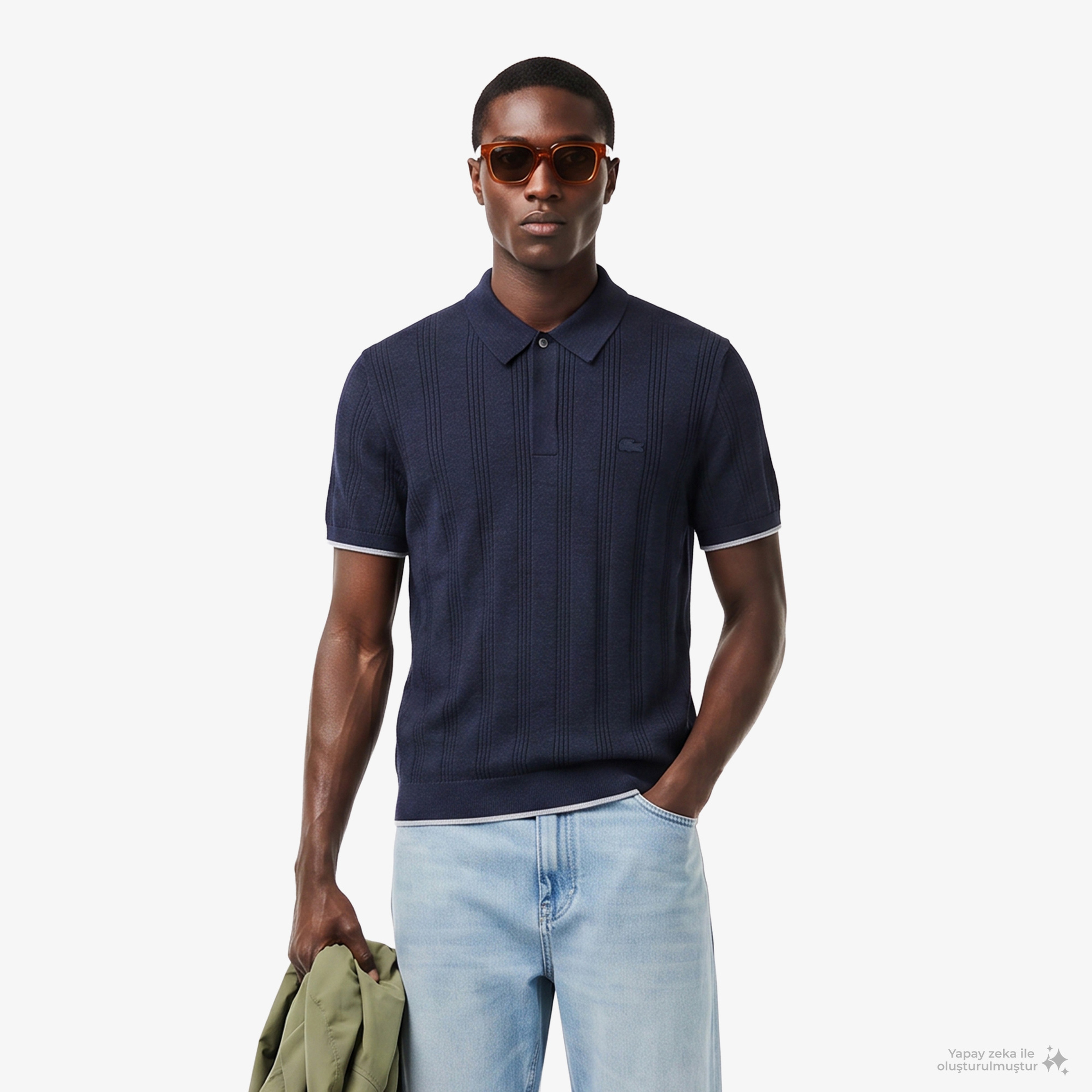 Erkek Regular Fit Kısa Kollu Polo Yaka Desenli Lacivert Triko Erkek Regular Fit Kısa Kollu Polo Yaka Desenli Lacivert Triko