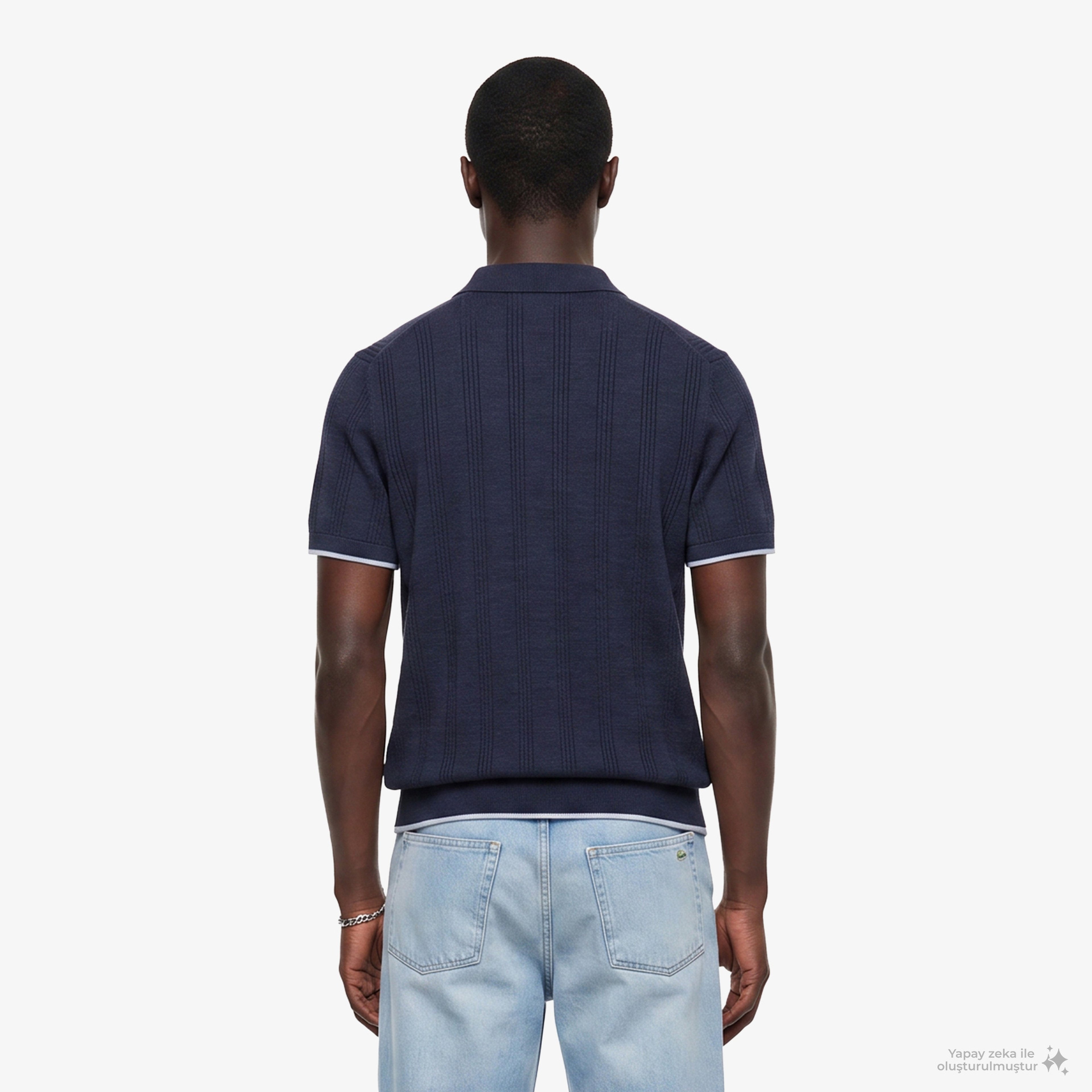 Erkek Regular Fit Kısa Kollu Polo Yaka Desenli Lacivert Triko Erkek Regular Fit Kısa Kollu Polo Yaka Desenli Lacivert Triko