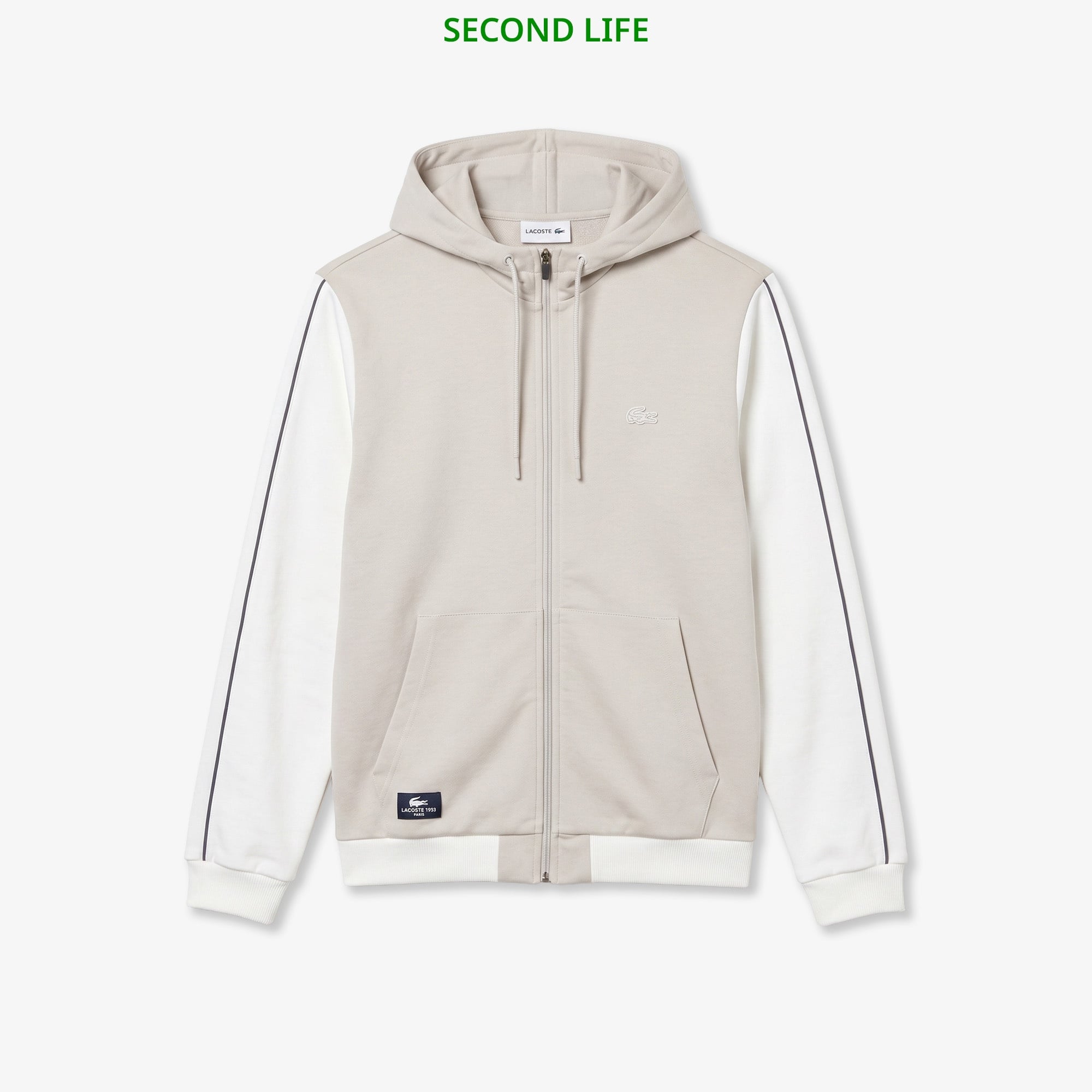 İkinci El Erkek Slim Fit Kapüşonlu Renk Bloklu Bej Sweatshirt