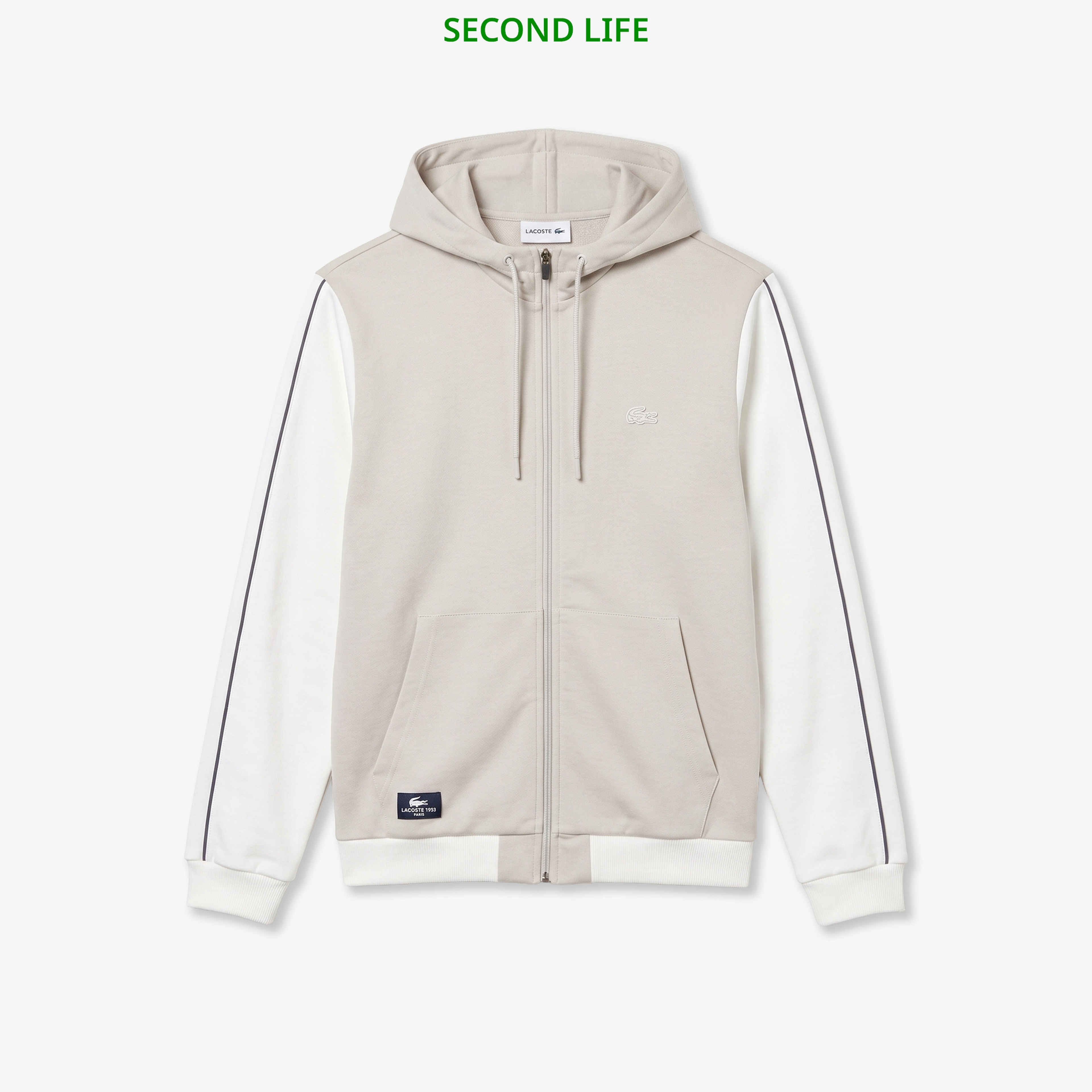 İkinci El Erkek Slim Fit Kapüşonlu Renk Bloklu Bej Sweatshirt
