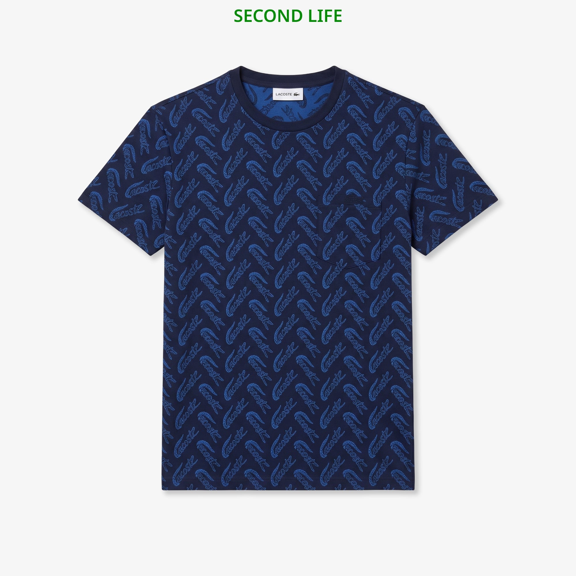 İkinci El Erkek Slim Fit Bisiklet Yaka Desenli Lacivert T-Shirt