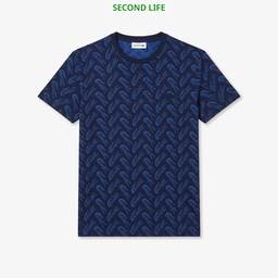 İkinci El Erkek Slim Fit Bisiklet Yaka Desenli Lacivert T-Shirt Lacivert