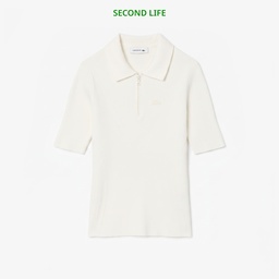İkinci El Kadın Slim Fit Polo Yaka Beyaz Triko Beyaz