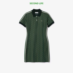 İkinci El Kadın Slim Fit Kısa Kollu Polo Yaka Monogram Koyu Yeşil Elbise Yeşil