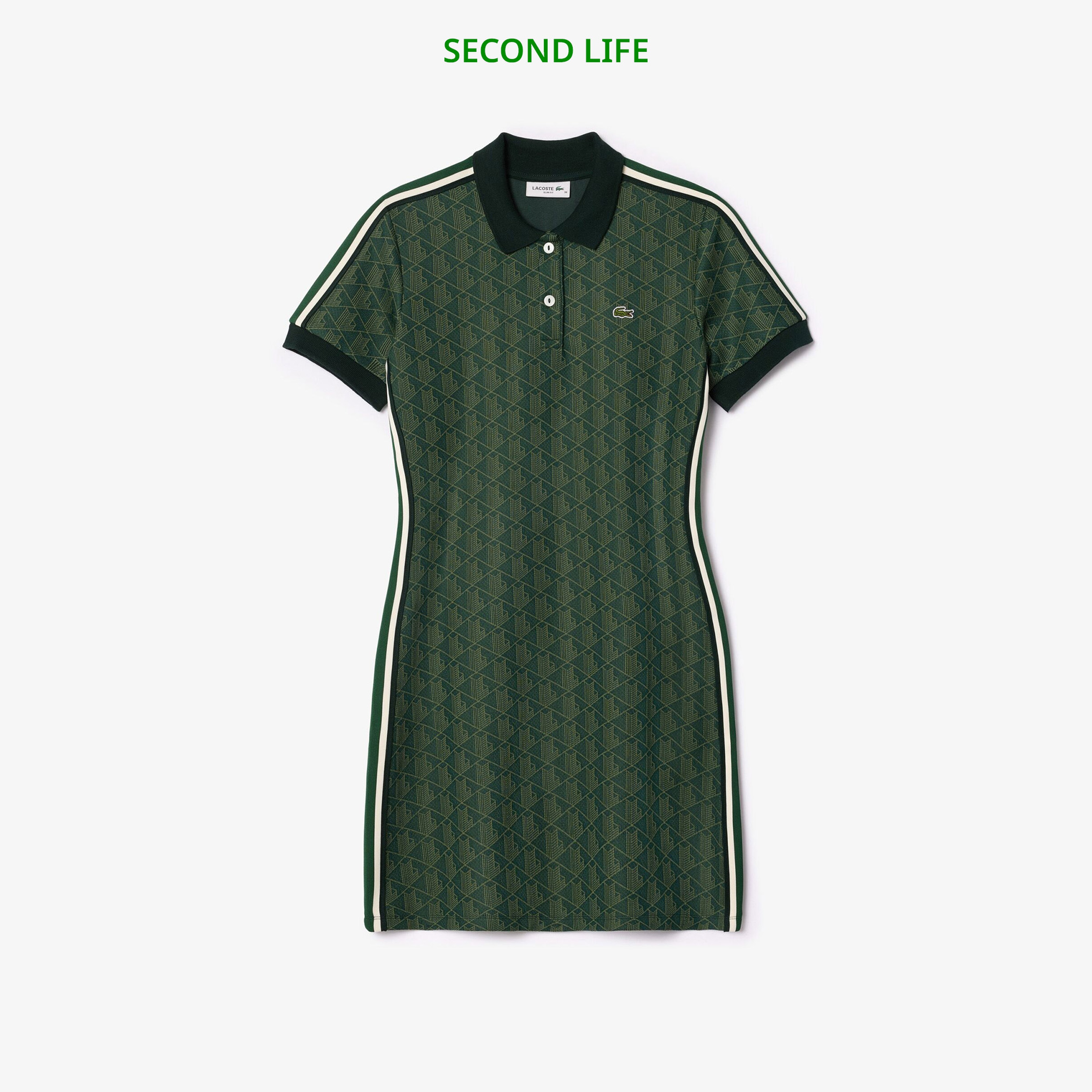 İkinci El Kadın Slim Fit Kısa Kollu Polo Yaka Monogram Koyu Yeşil Elbise İkinci El Kadın Slim Fit Kısa Kollu Polo Yaka Monogram Koyu Yeşil Elbise
