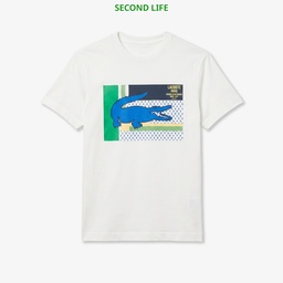 İkinci El Erkek Bisiklet Yaka Baskılı Beyaz T-Shirt Beyaz