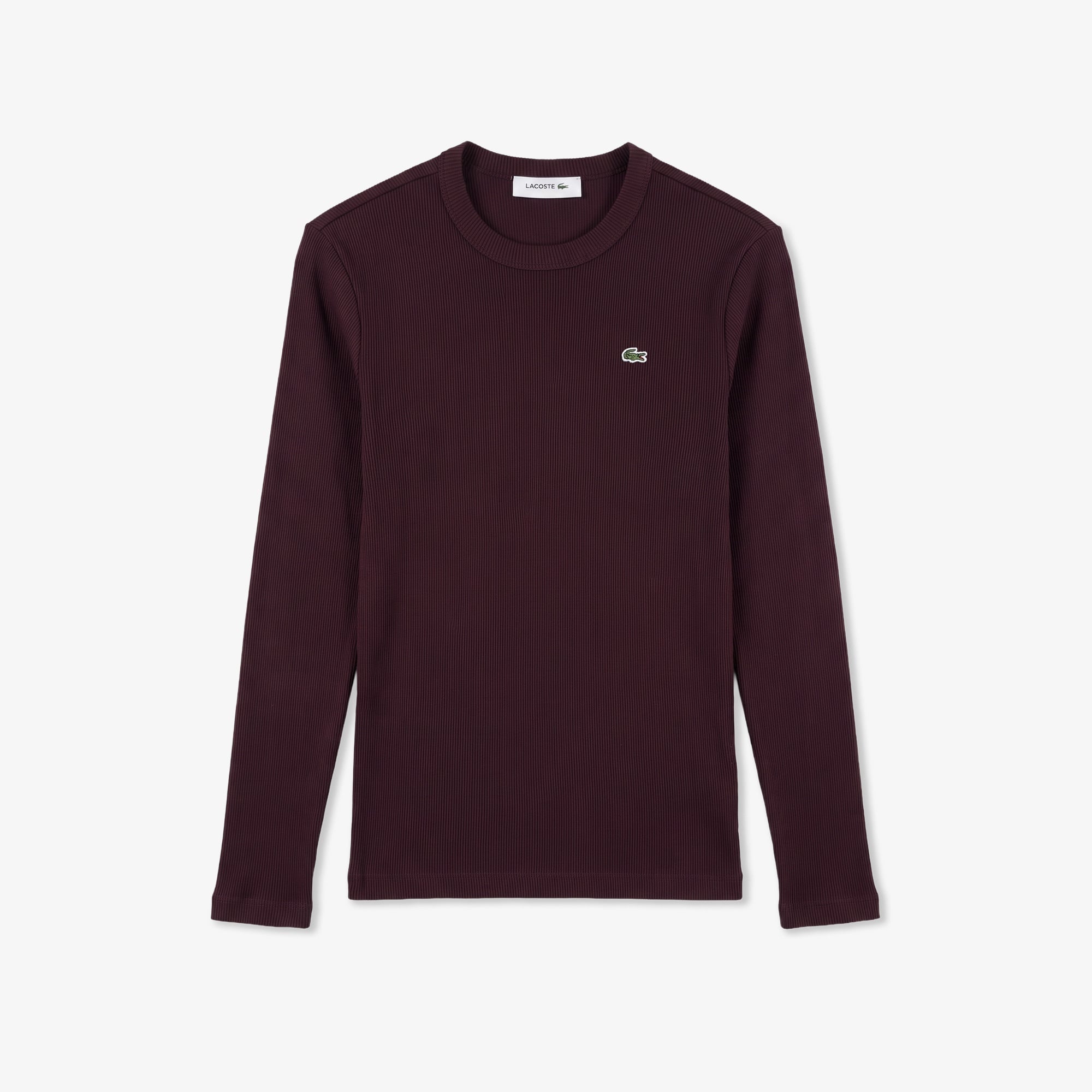 Kadın Slim Fit Uzun Kollu Bisiklet Yaka Bordo T-Shirt