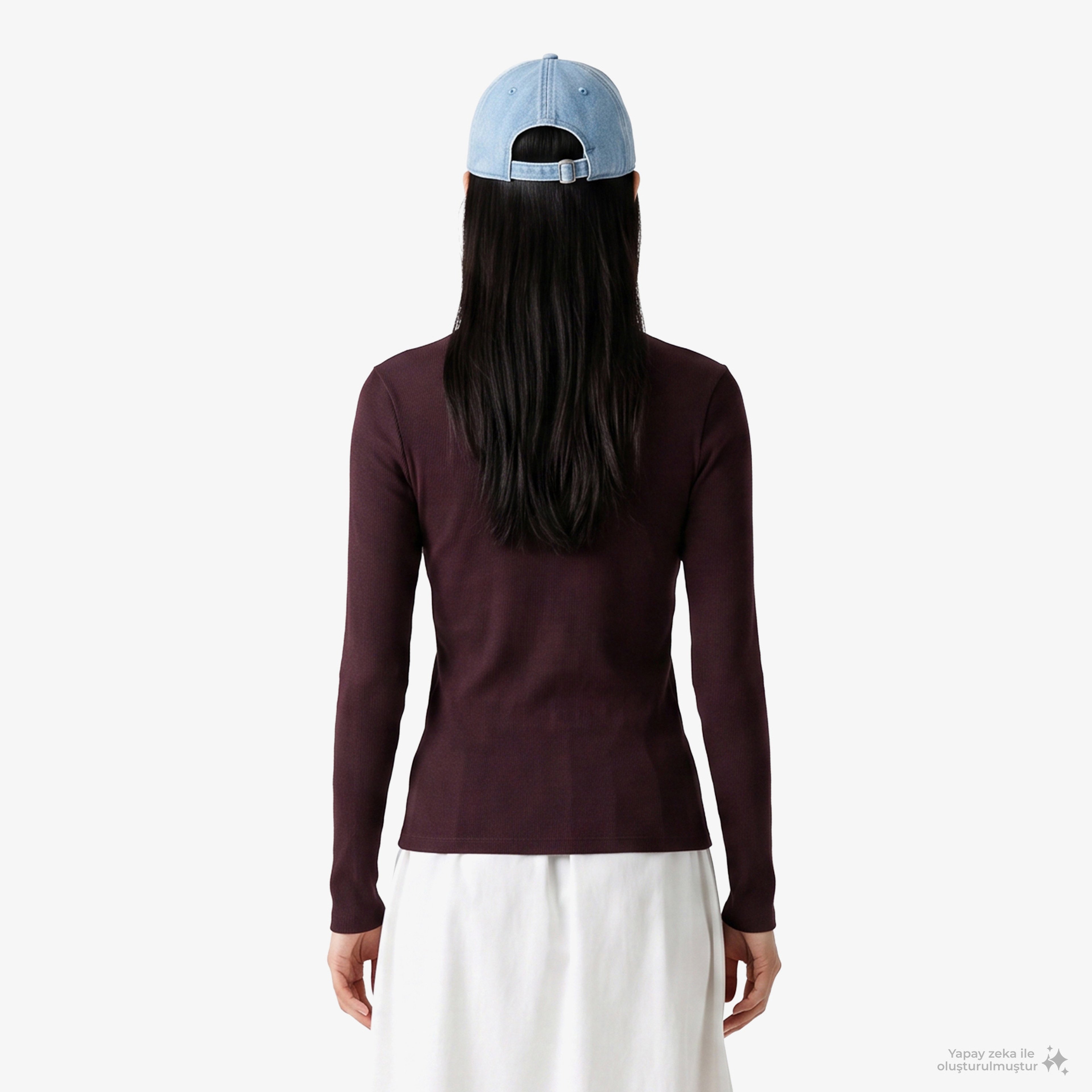 Kadın Slim Fit Uzun Kollu Bisiklet Yaka Bordo T-Shirt Kadın Slim Fit Uzun Kollu Bisiklet Yaka Bordo T-Shirt