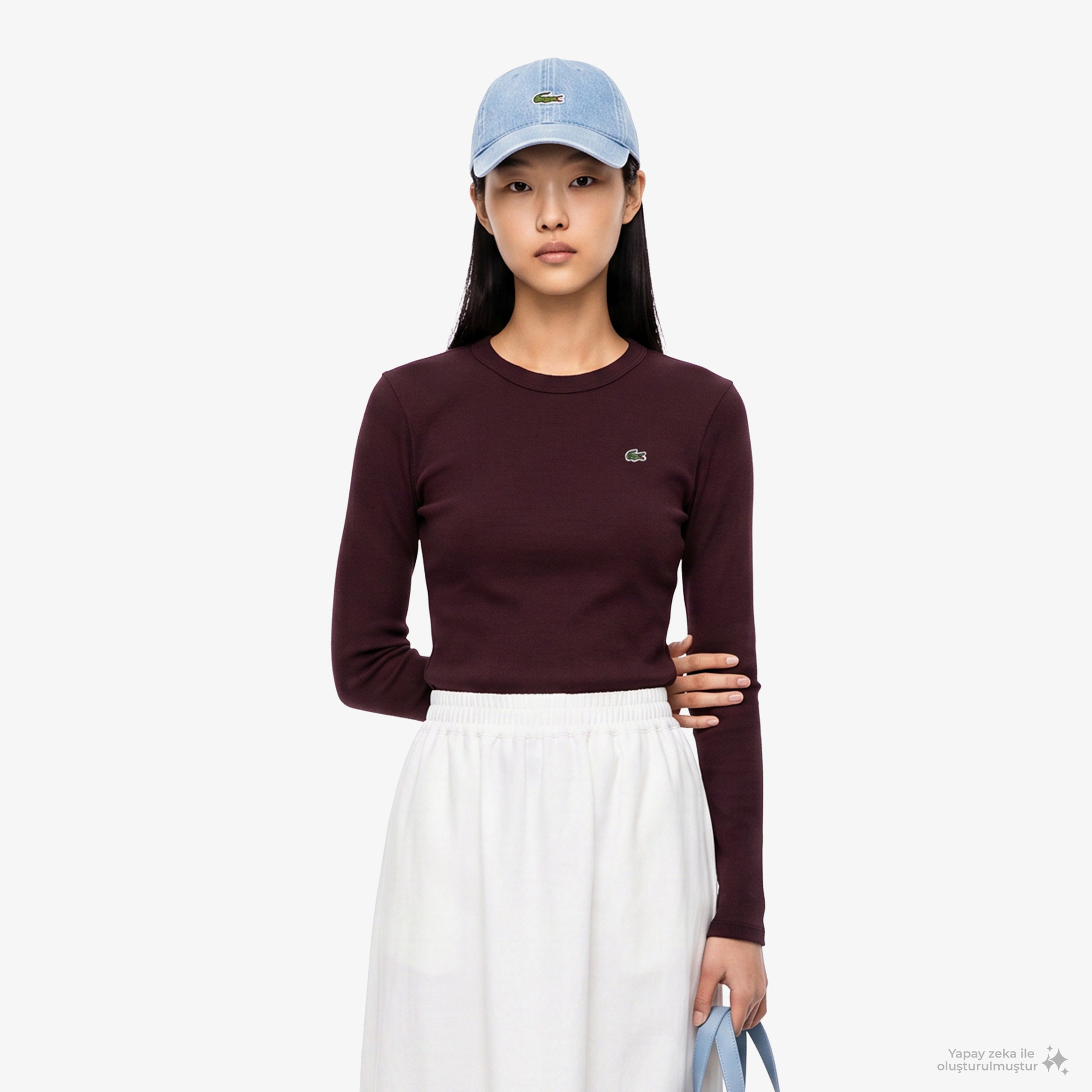Kadın Slim Fit Uzun Kollu Bisiklet Yaka Bordo T-Shirt Kadın Slim Fit Uzun Kollu Bisiklet Yaka Bordo T-Shirt