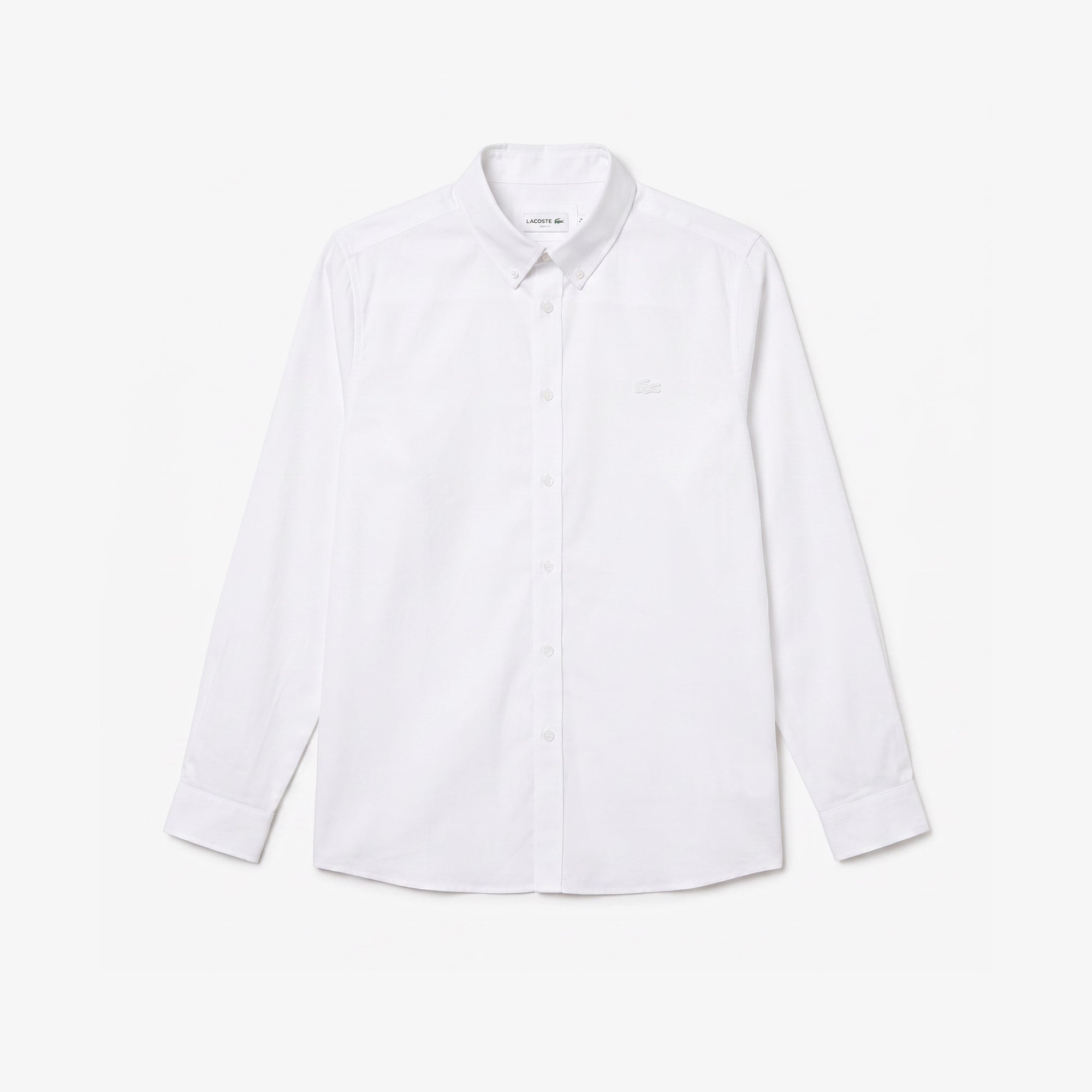 Erkek Slim Fit Düğmeli Yaka Beyaz Gömlek