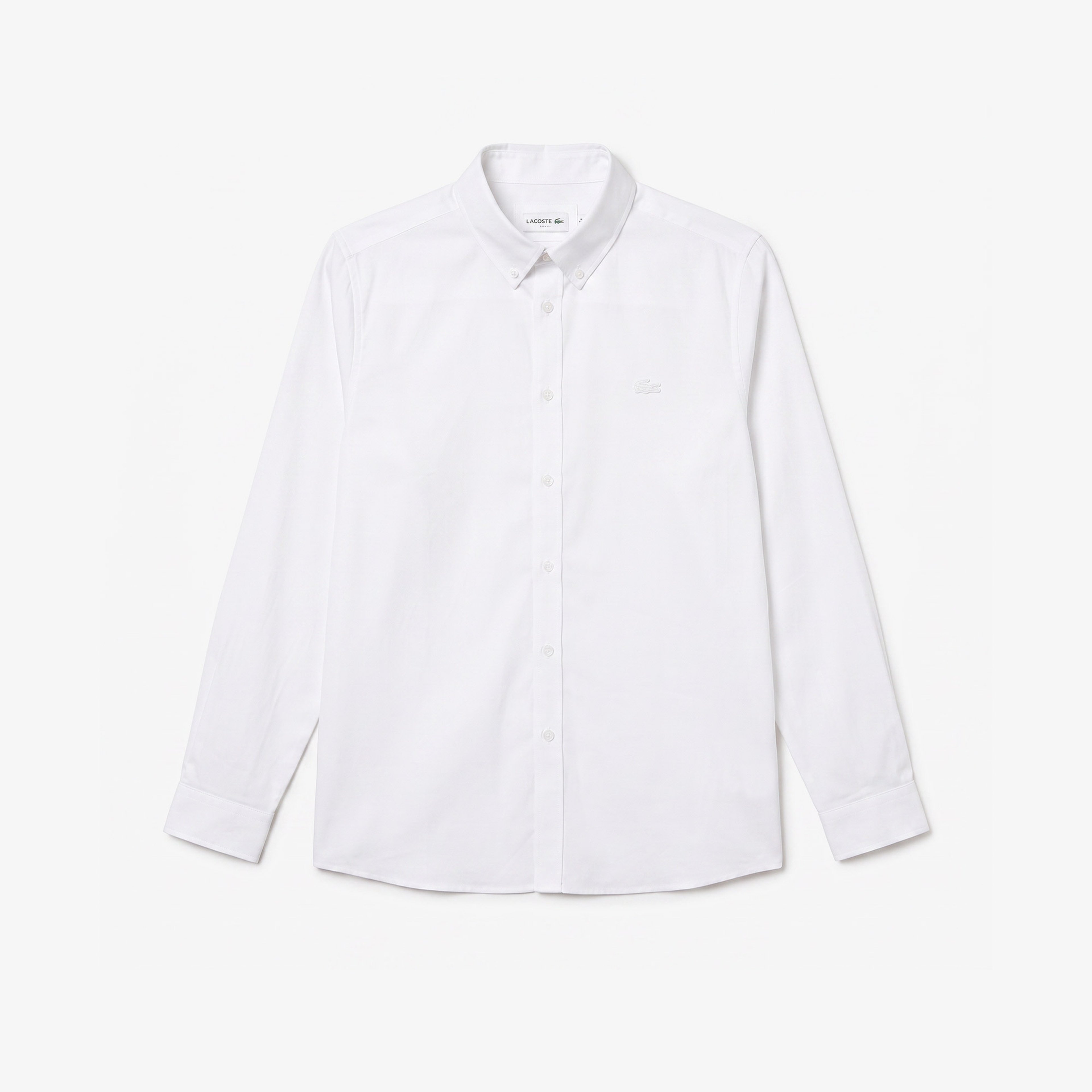 Erkek Slim Fit Düğmeli Yaka Beyaz Gömlek