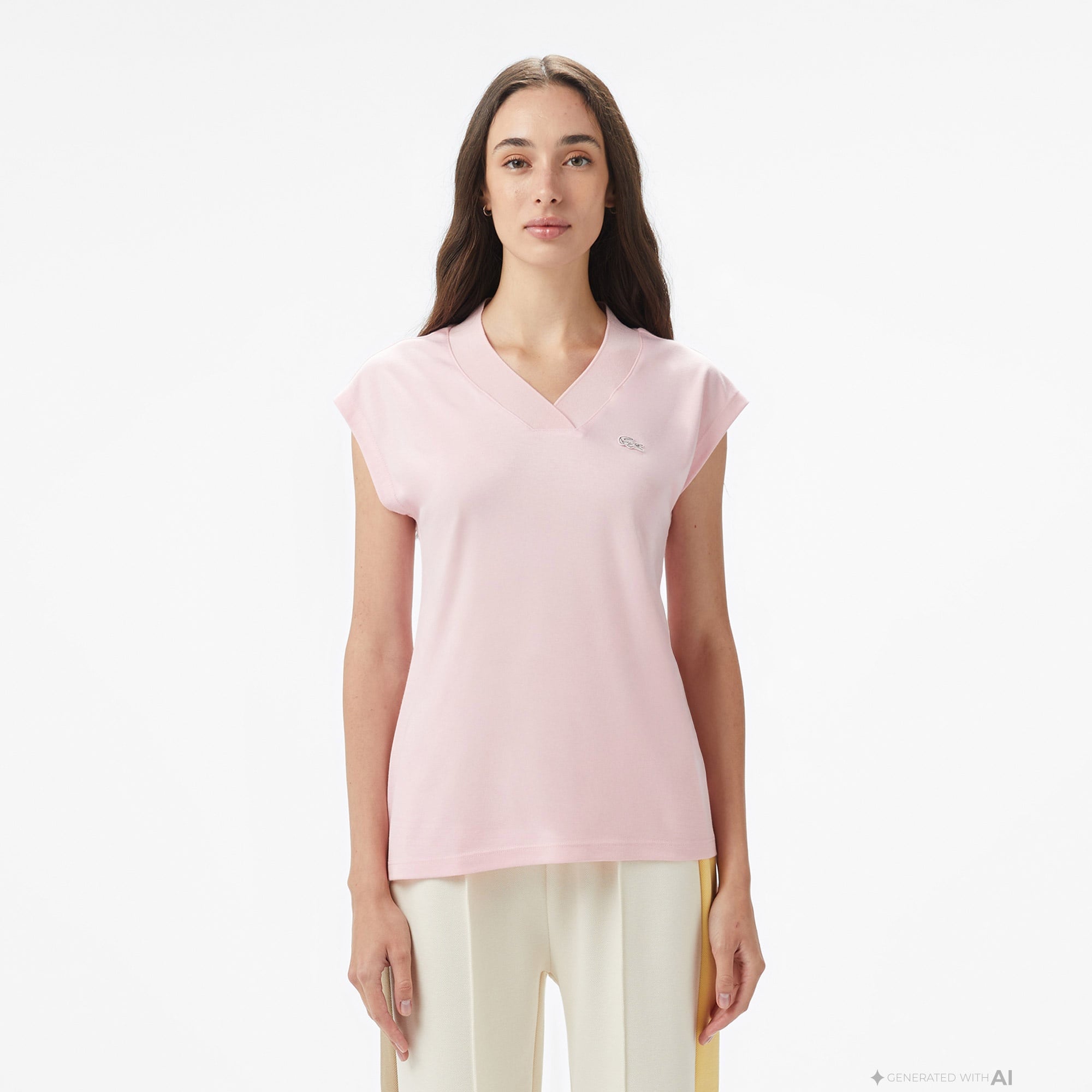 Kadın Slim Fit Kolsuz V Yaka Açık Pembe Bluz