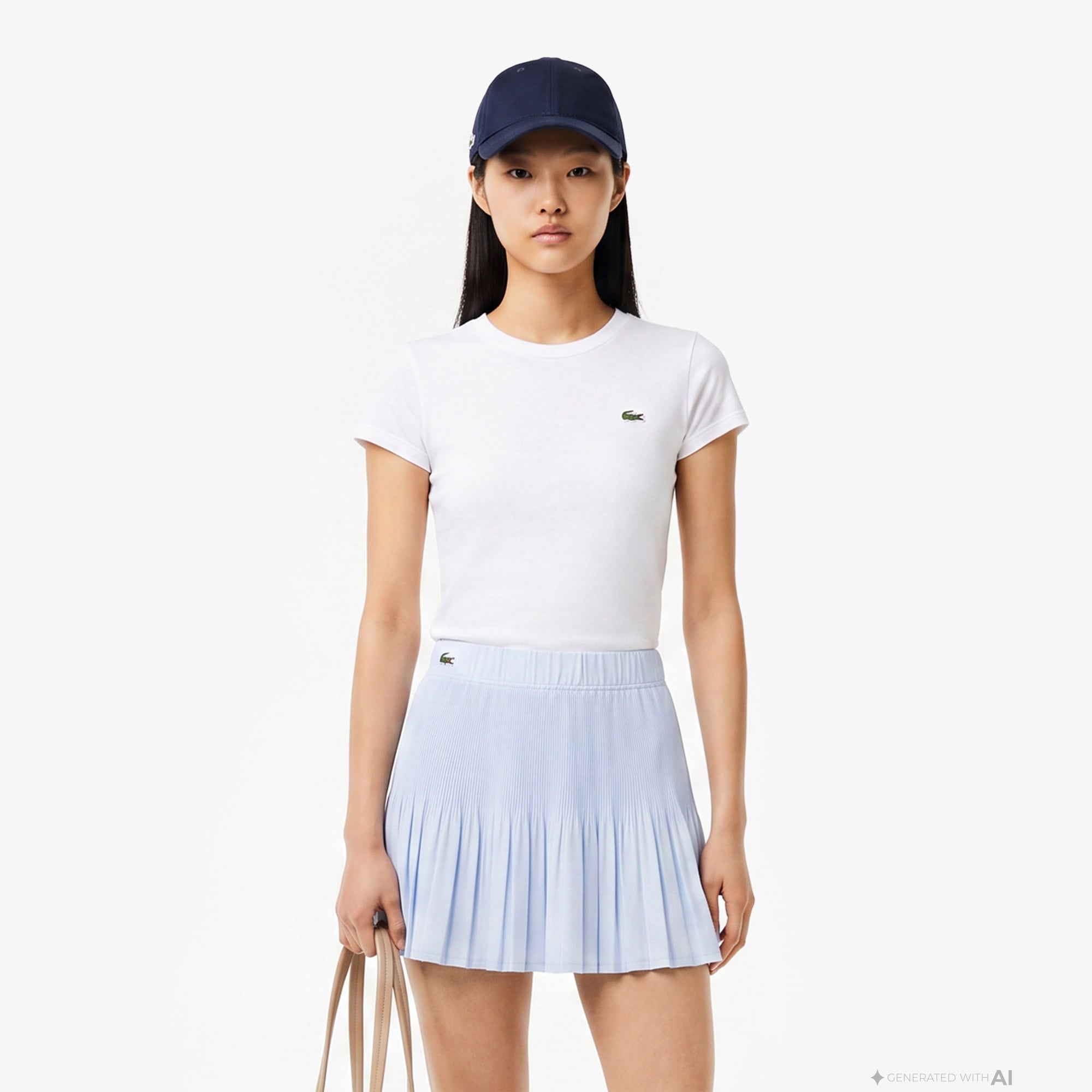 Lacoste Kadın Slim Fit Bisiklet Yaka Beyaz T-Shirt