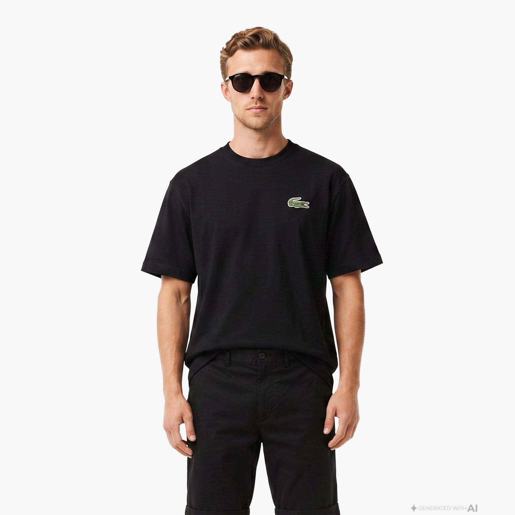 Lacoste Unisex Loose Fit Bisiklet Yaka Organik Pamuk Siyah T-Shirt