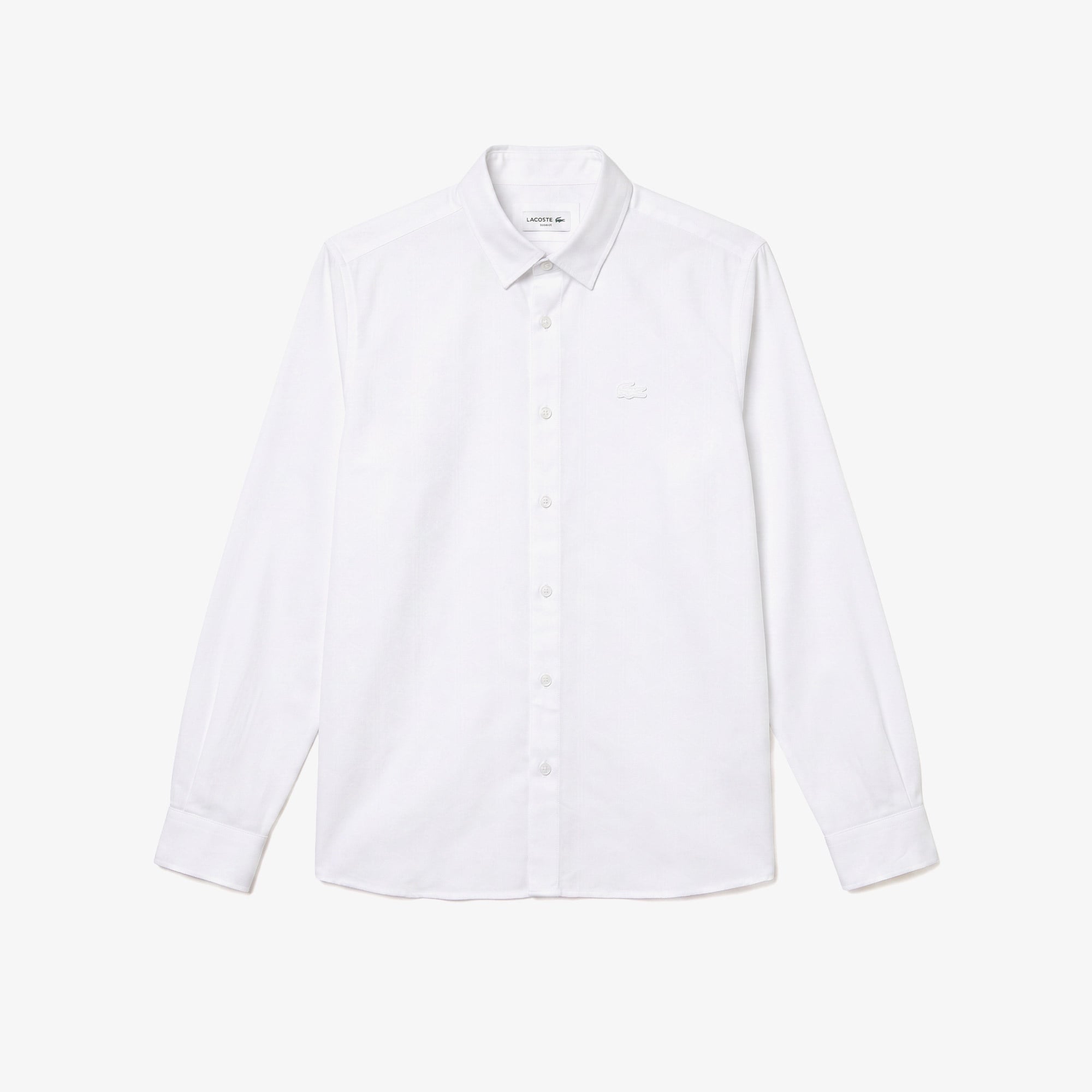 Erkek Slim Fit Düğmeli Yaka Beyaz Gömlek