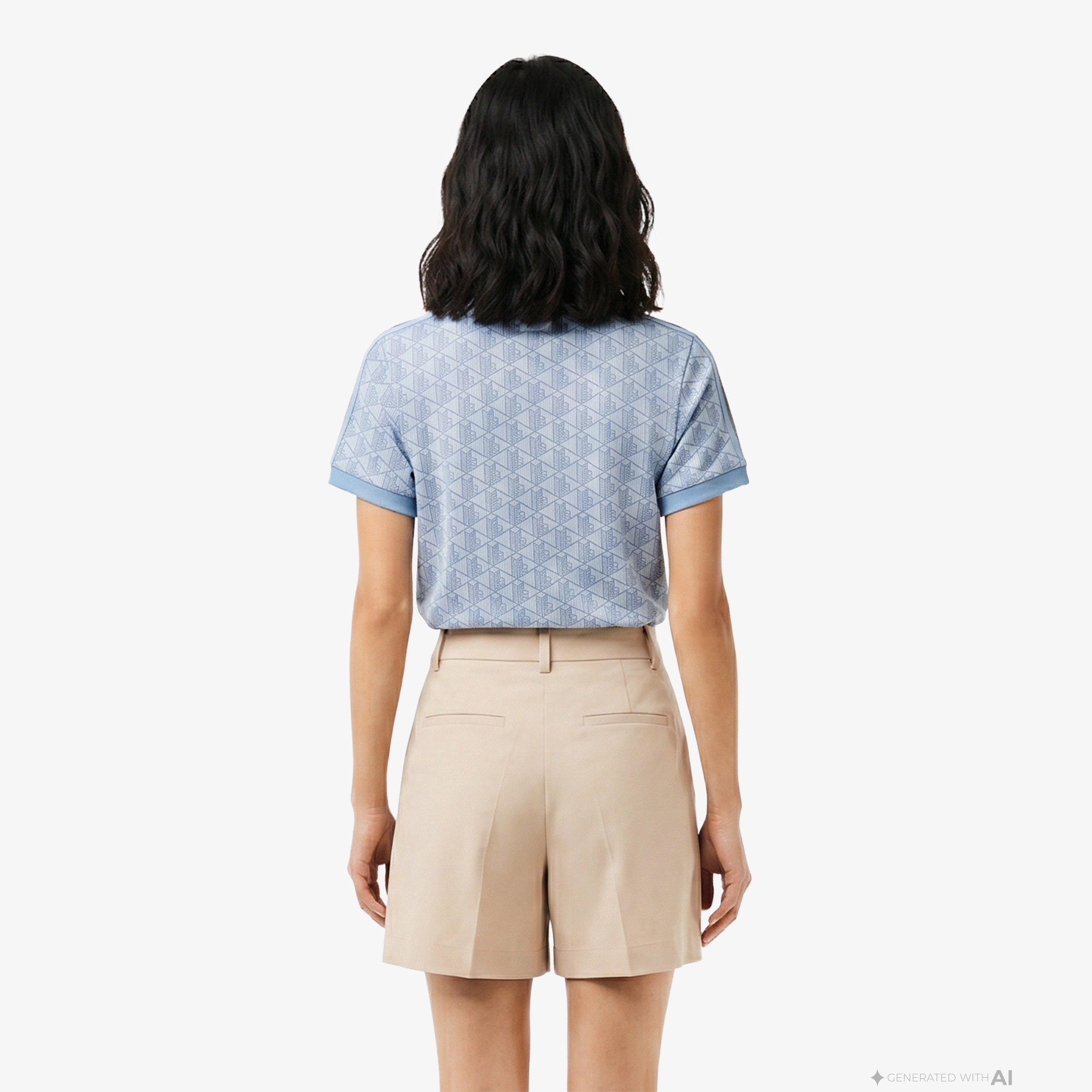 Kadın Slim Fit Bisiklet Yaka Monogram Mavi T-Shirt