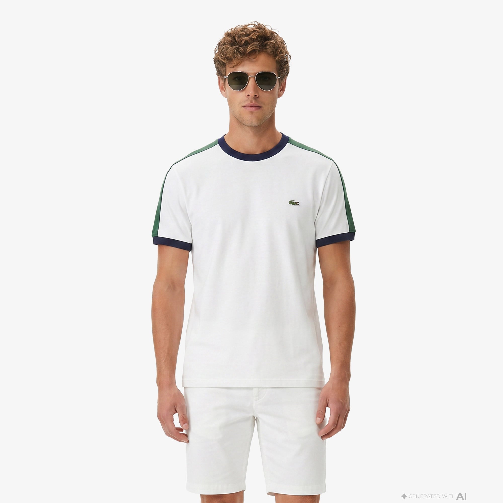 Erkek Regular Fit Bisiklet Yaka Renk Bloklu Beyaz T-Shirt
