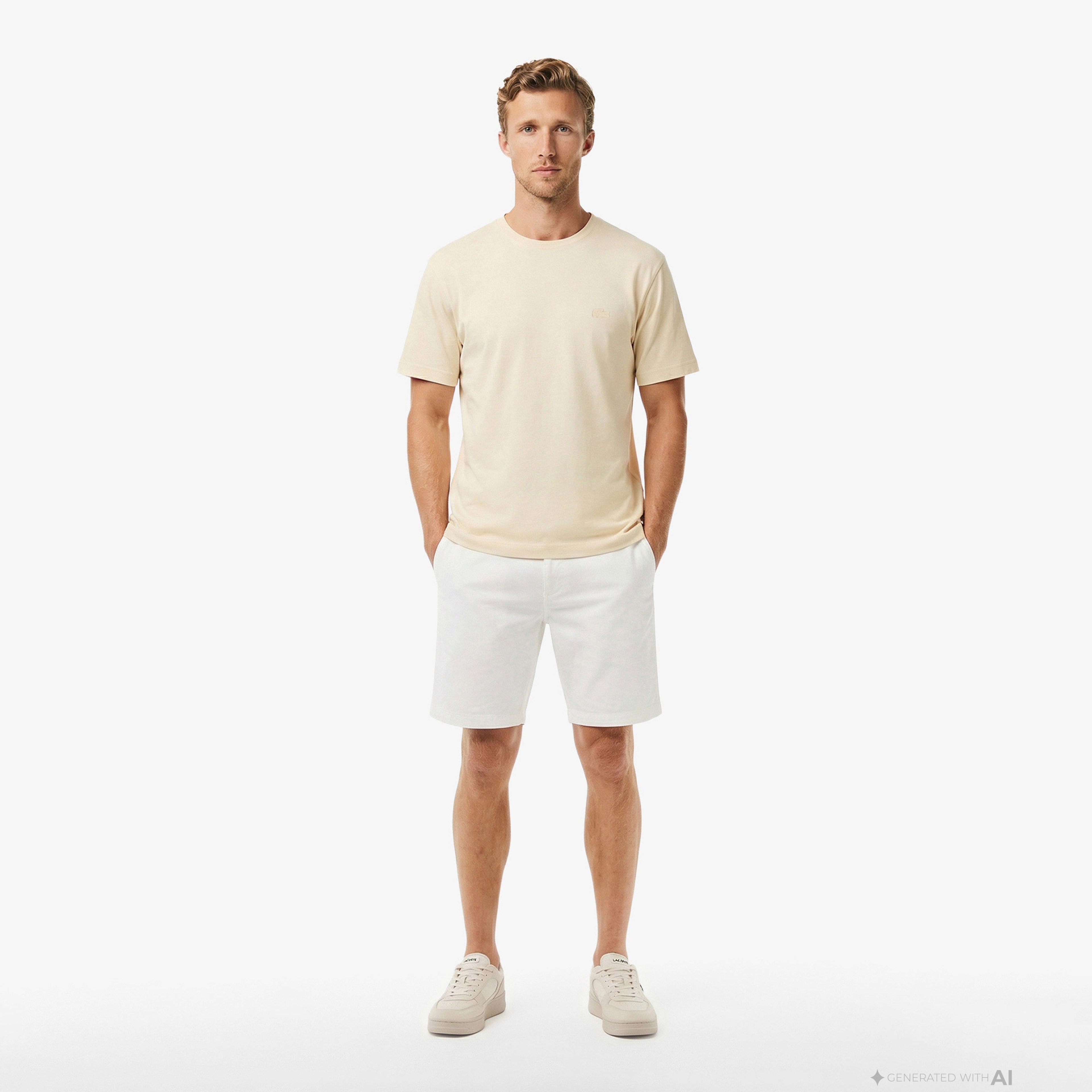 Erkek Relaxed Fit Bisiklet Yaka Bej T-Shirt