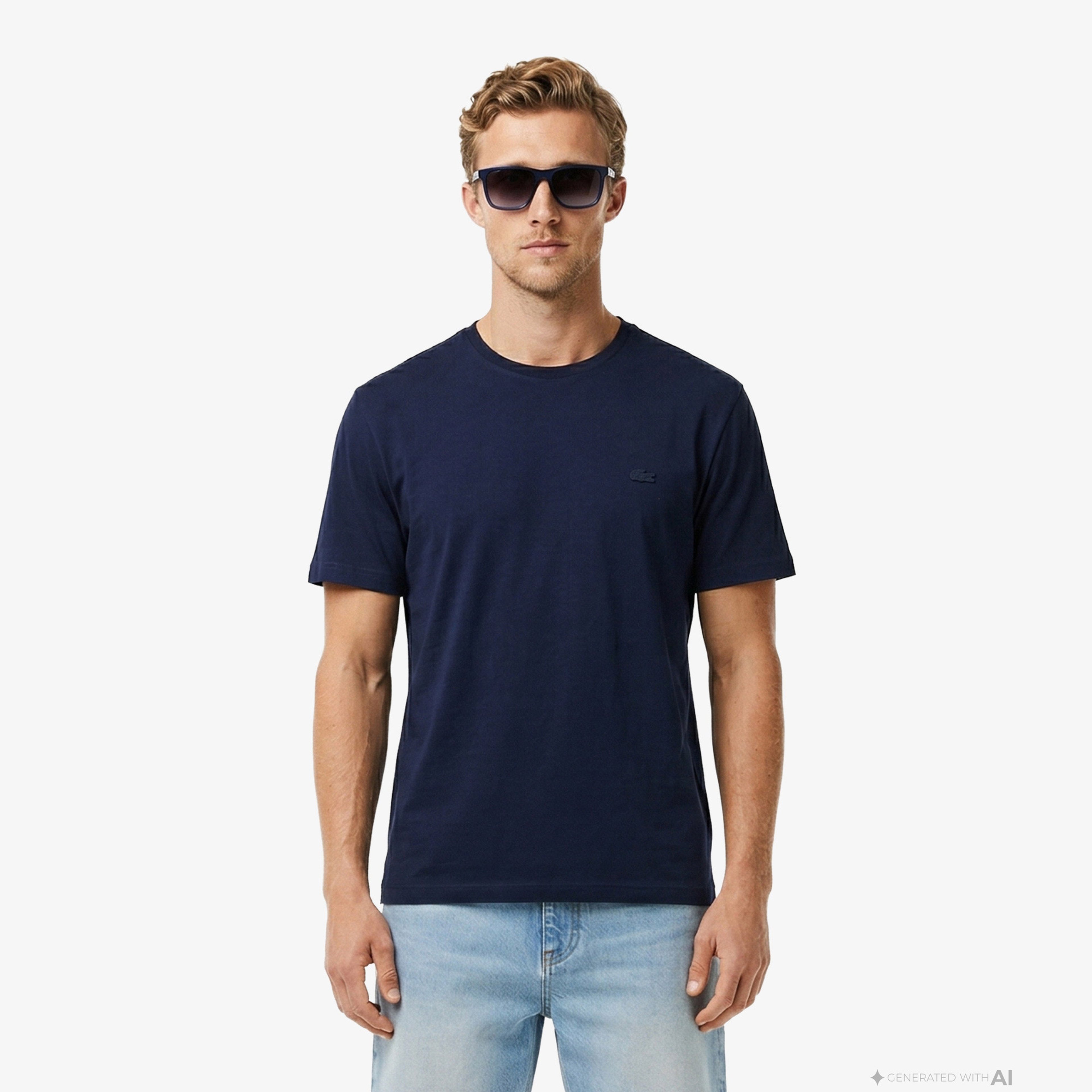 Erkek Relaxed Fit Bisiklet Yaka Lacivert T-Shirt Erkek Relaxed Fit Bisiklet Yaka Lacivert T-Shirt