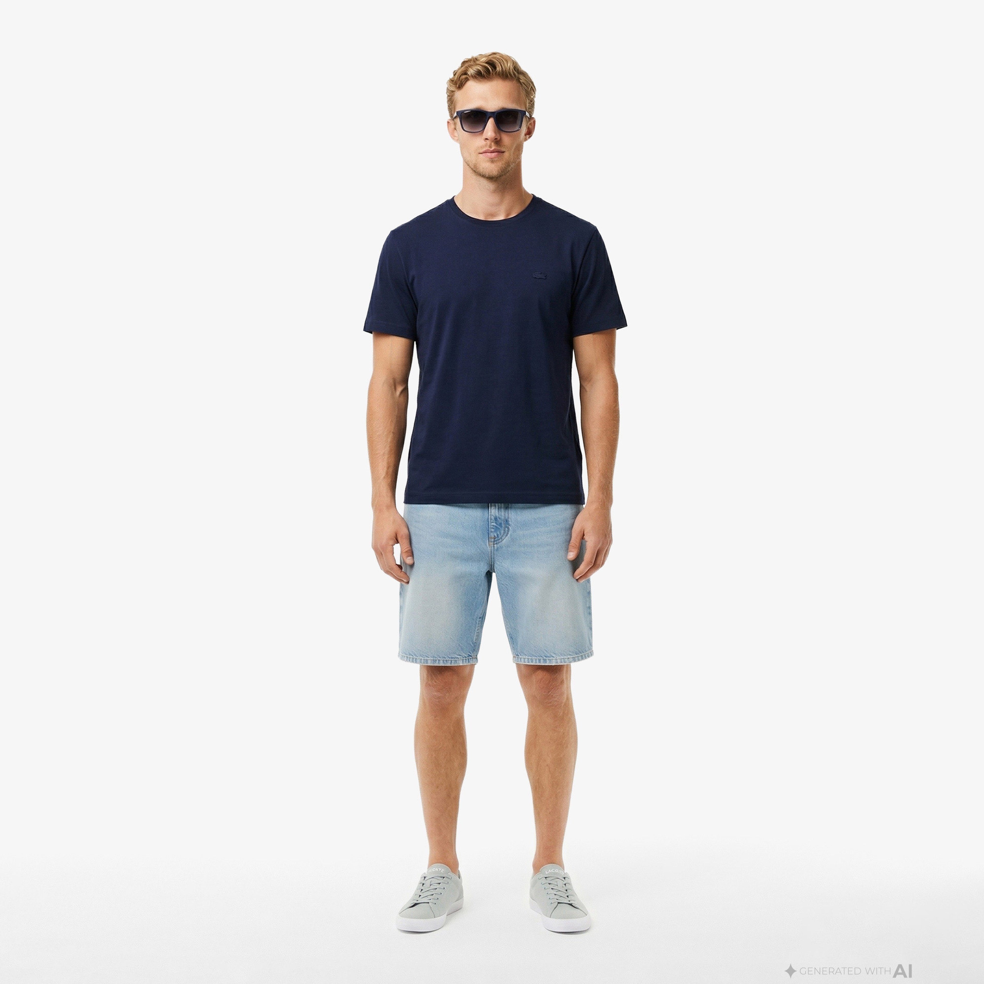 Erkek Relaxed Fit Bisiklet Yaka Lacivert T-Shirt Erkek Relaxed Fit Bisiklet Yaka Lacivert T-Shirt