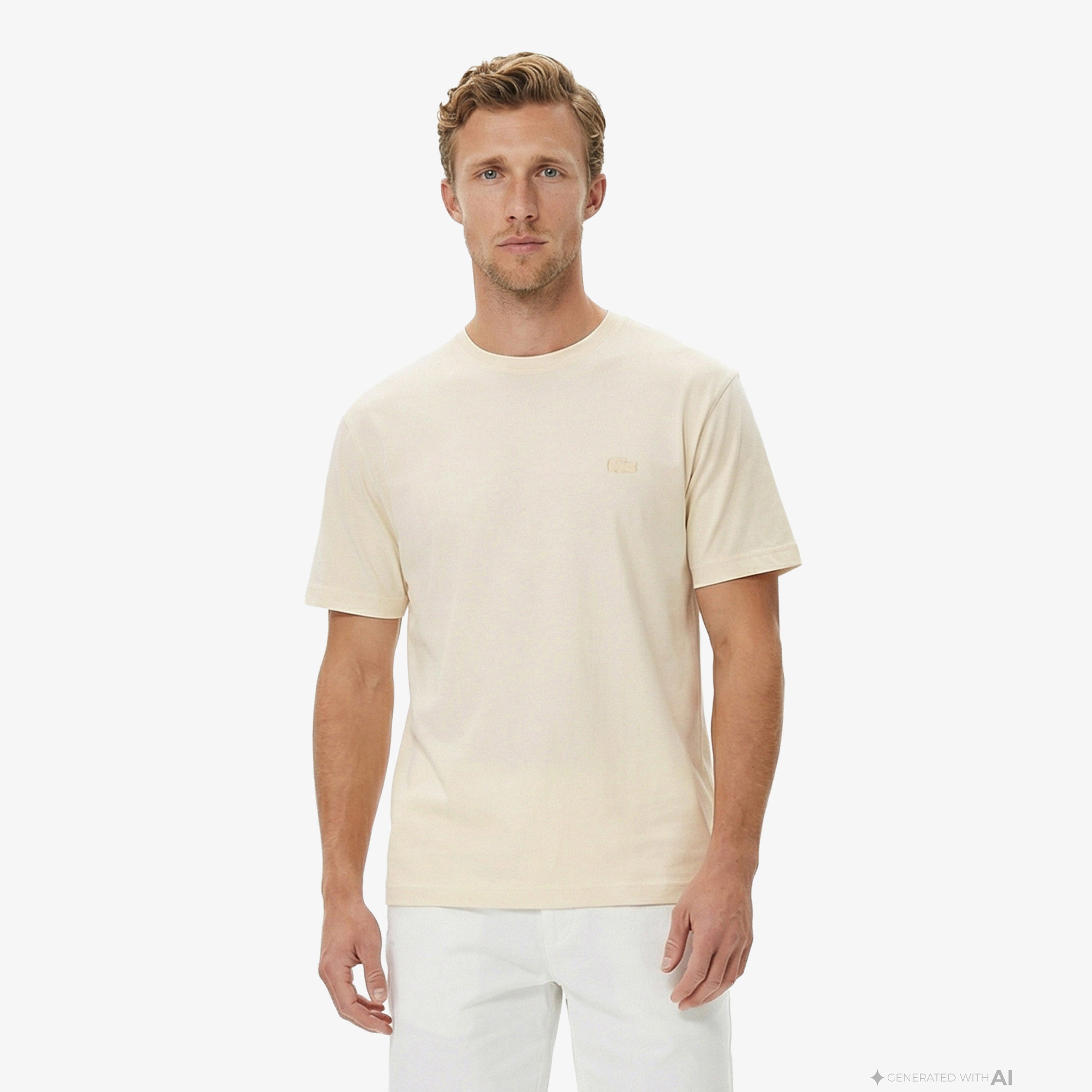 Erkek Relaxed Fit Bisiklet Yaka Bej T-Shirt