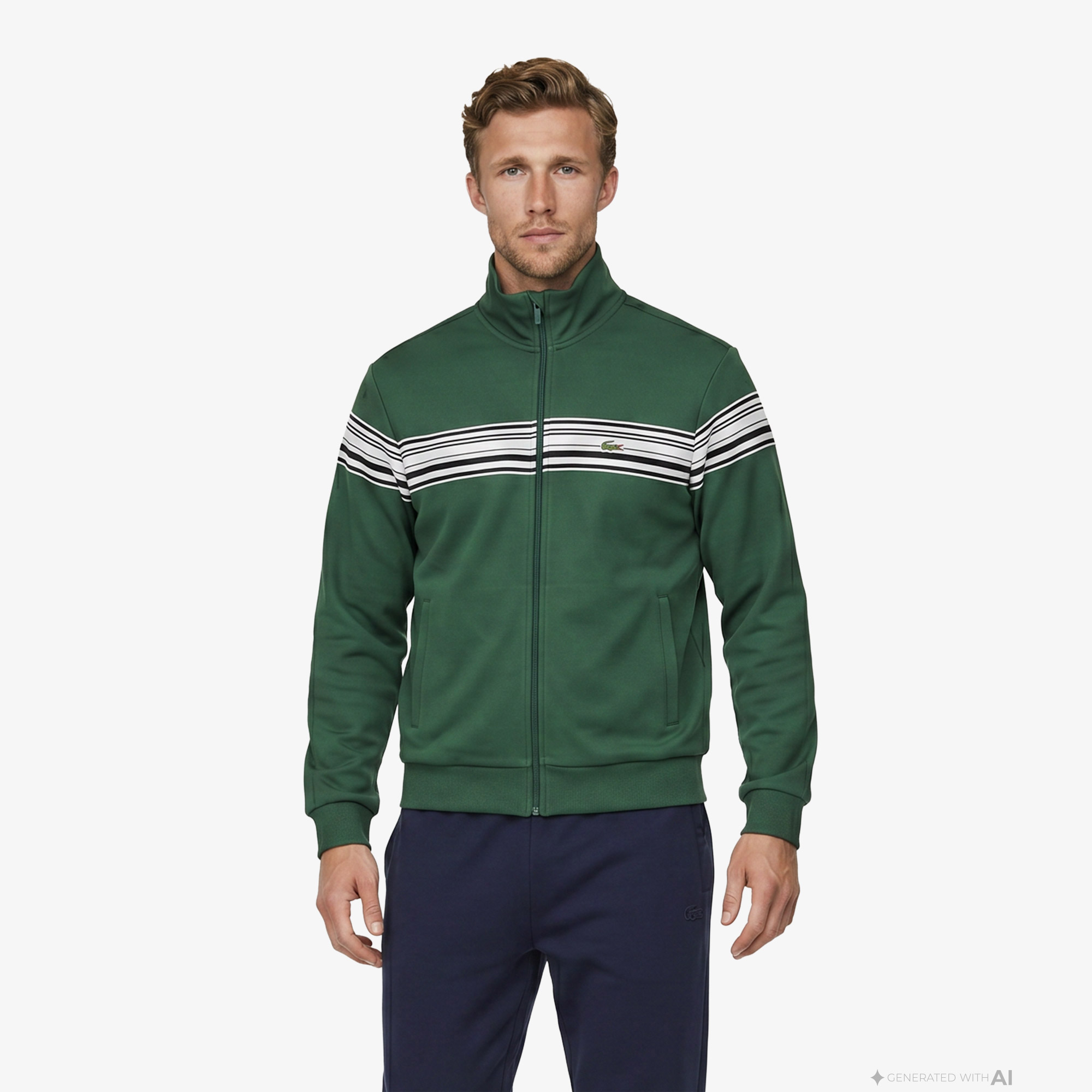 Lacoste Erkek Regular Fit Fermuarlı Renk Bloklu Yeşil Sweatshirt