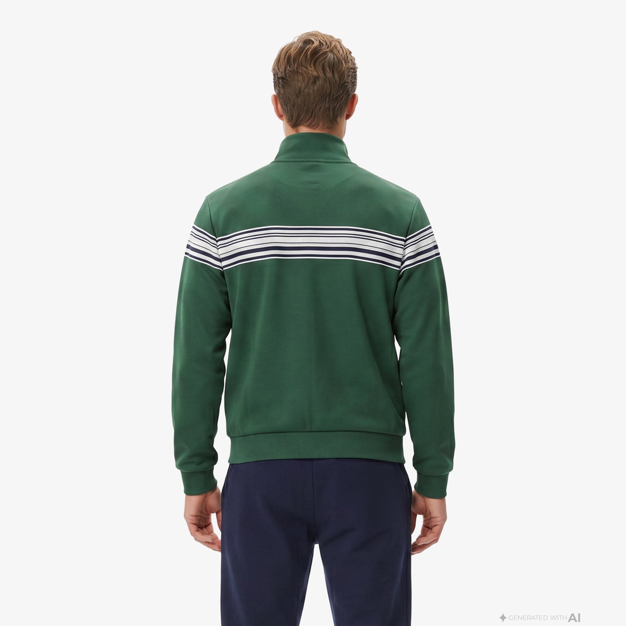 Erkek Regular Fit Fermuarlı Renk Bloklu Yeşil Sweatshirt