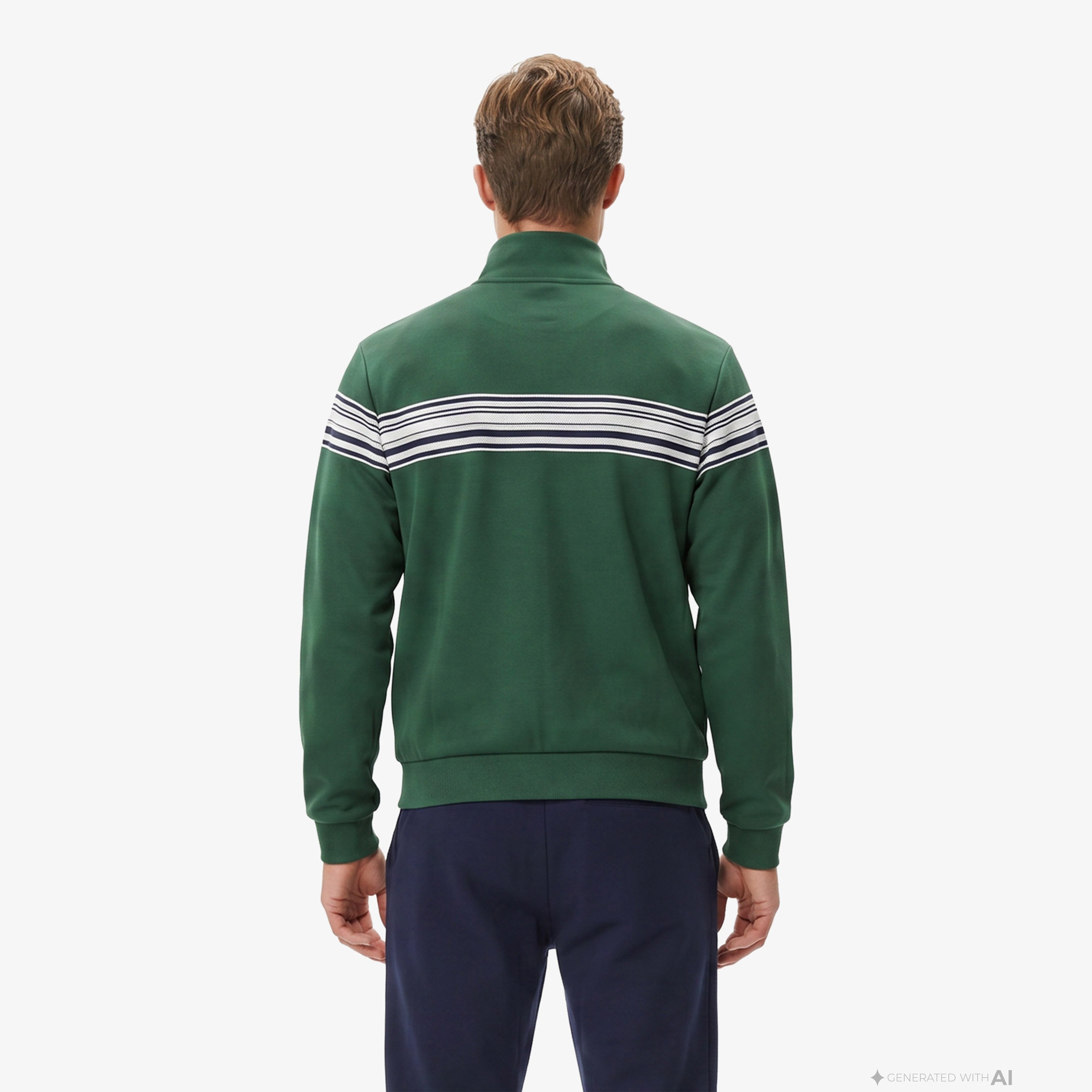 Erkek Regular Fit Fermuarlı Renk Bloklu Yeşil Sweatshirt