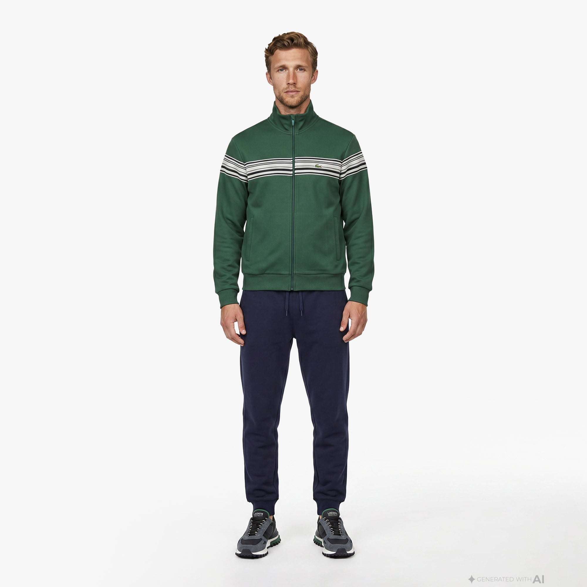 Lacoste Erkek Regular Fit Fermuarlı Renk Bloklu Yeşil Sweatshirt görsel 4