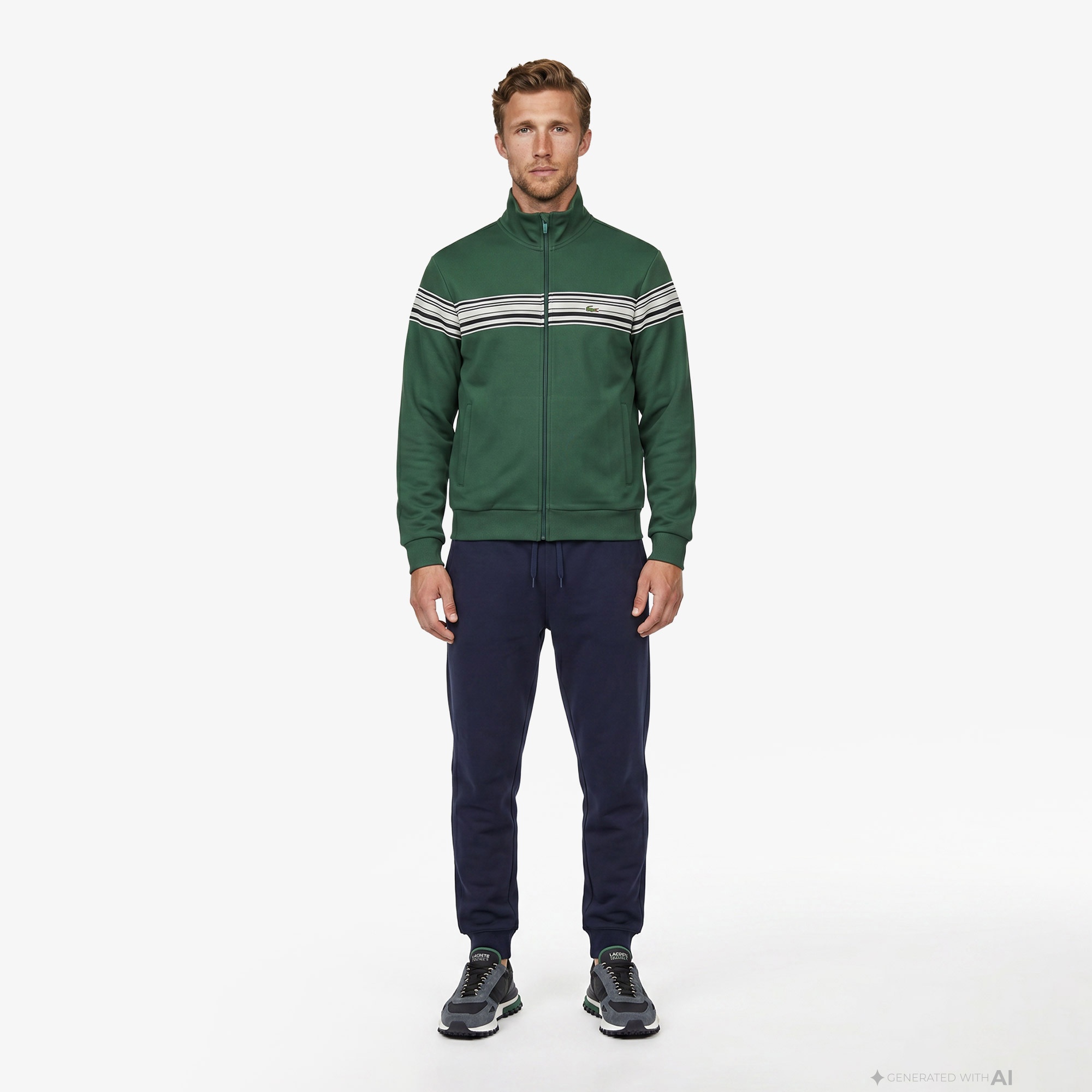 Erkek Regular Fit Fermuarlı Renk Bloklu Yeşil Sweatshirt