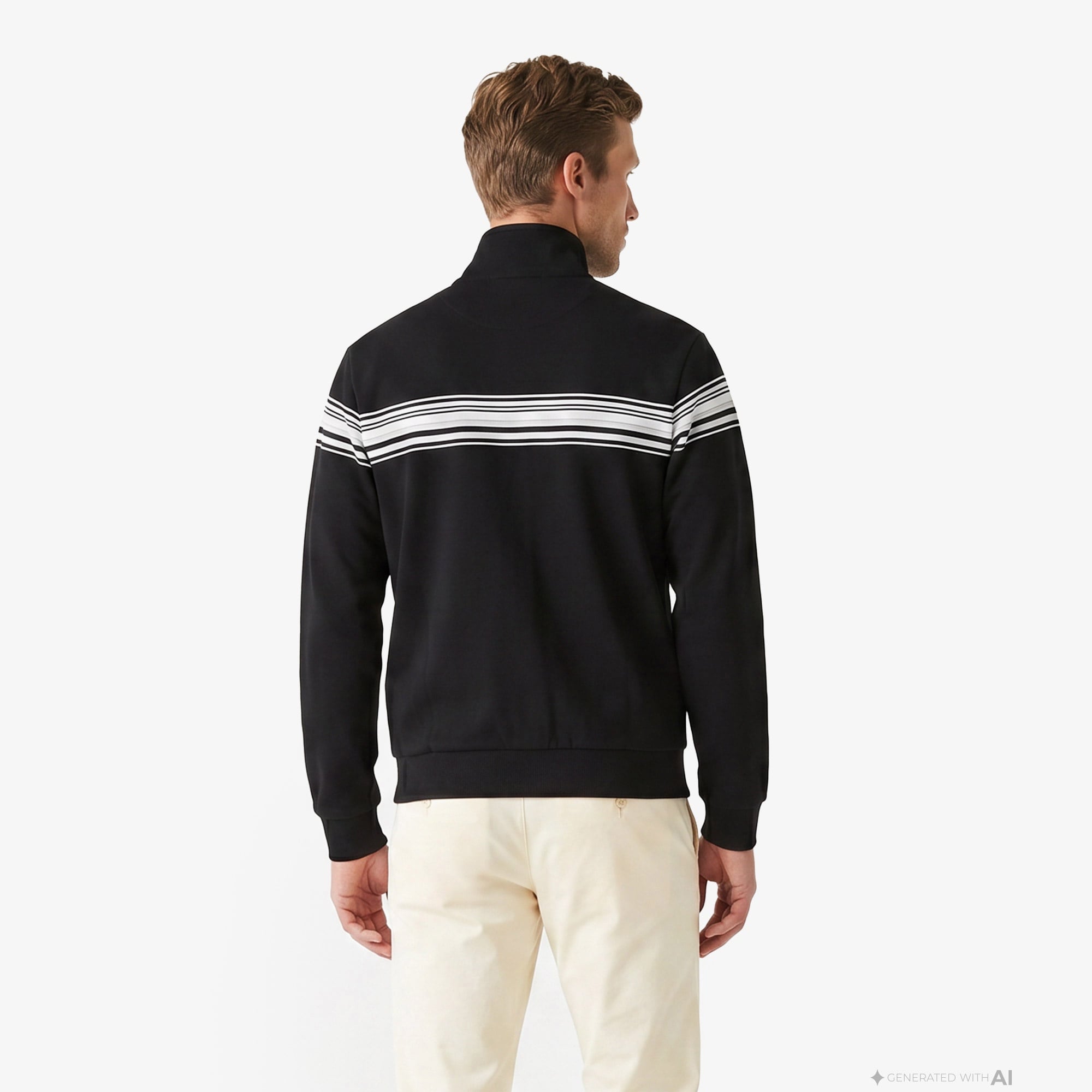 Erkek Regular Fit Fermuarlı Renk Bloklu Siyah Sweatshirt