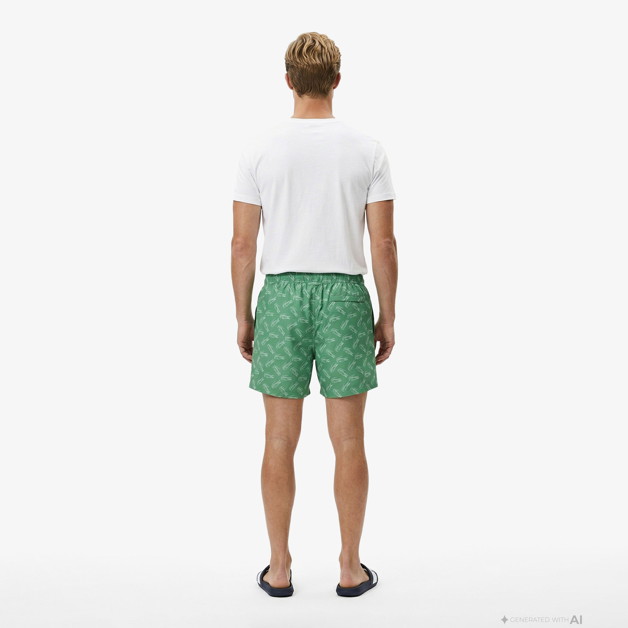 Lacoste Erkek Regular Fit Desenli Yeşil Deniz Şortu görsel 2