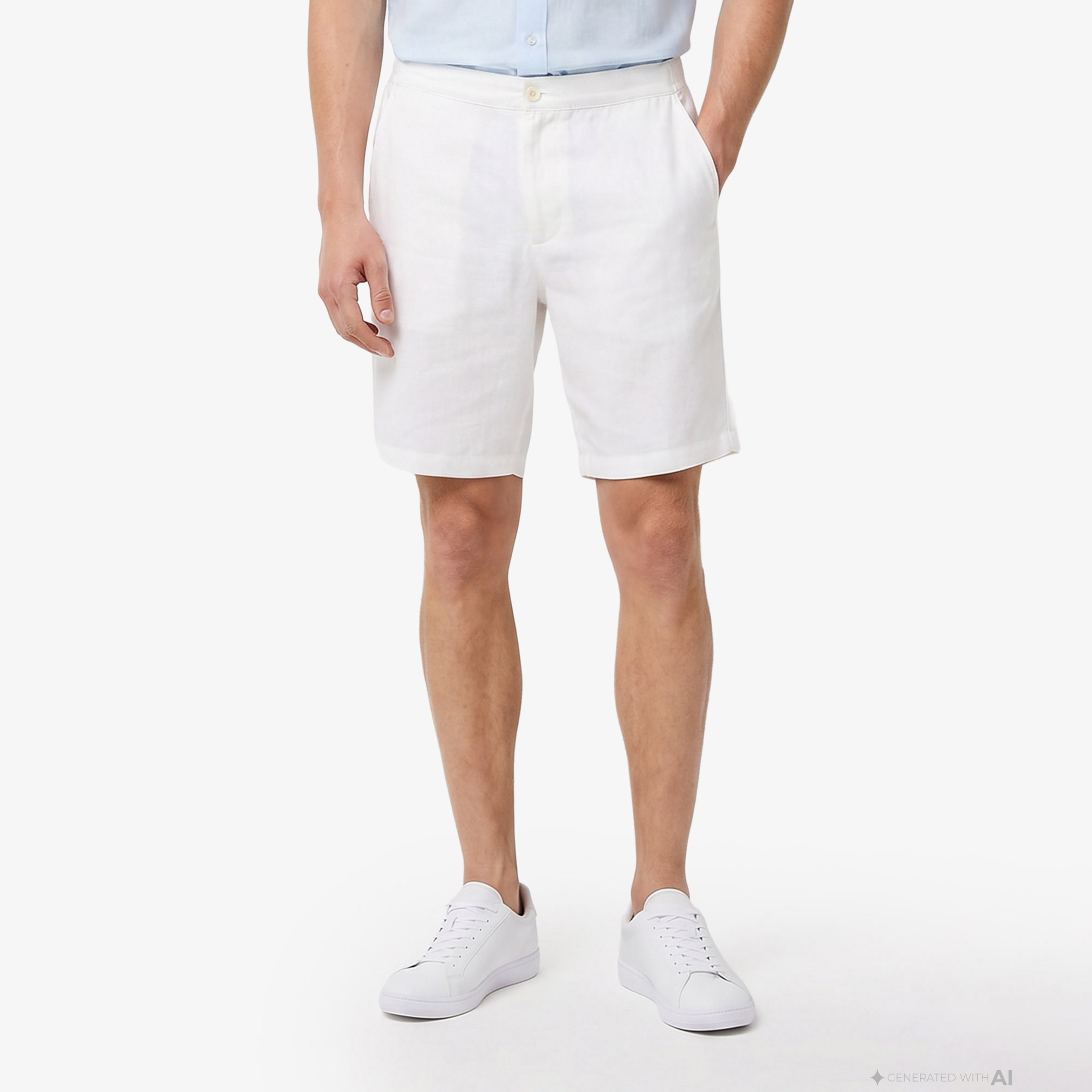 Erkek Tapered Fit Keten Beyaz Bermuda Şort
