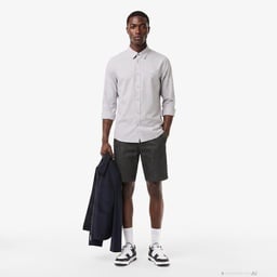 Erkek Slim Fit Düğmeli Yaka Gri Gömlek Gri
