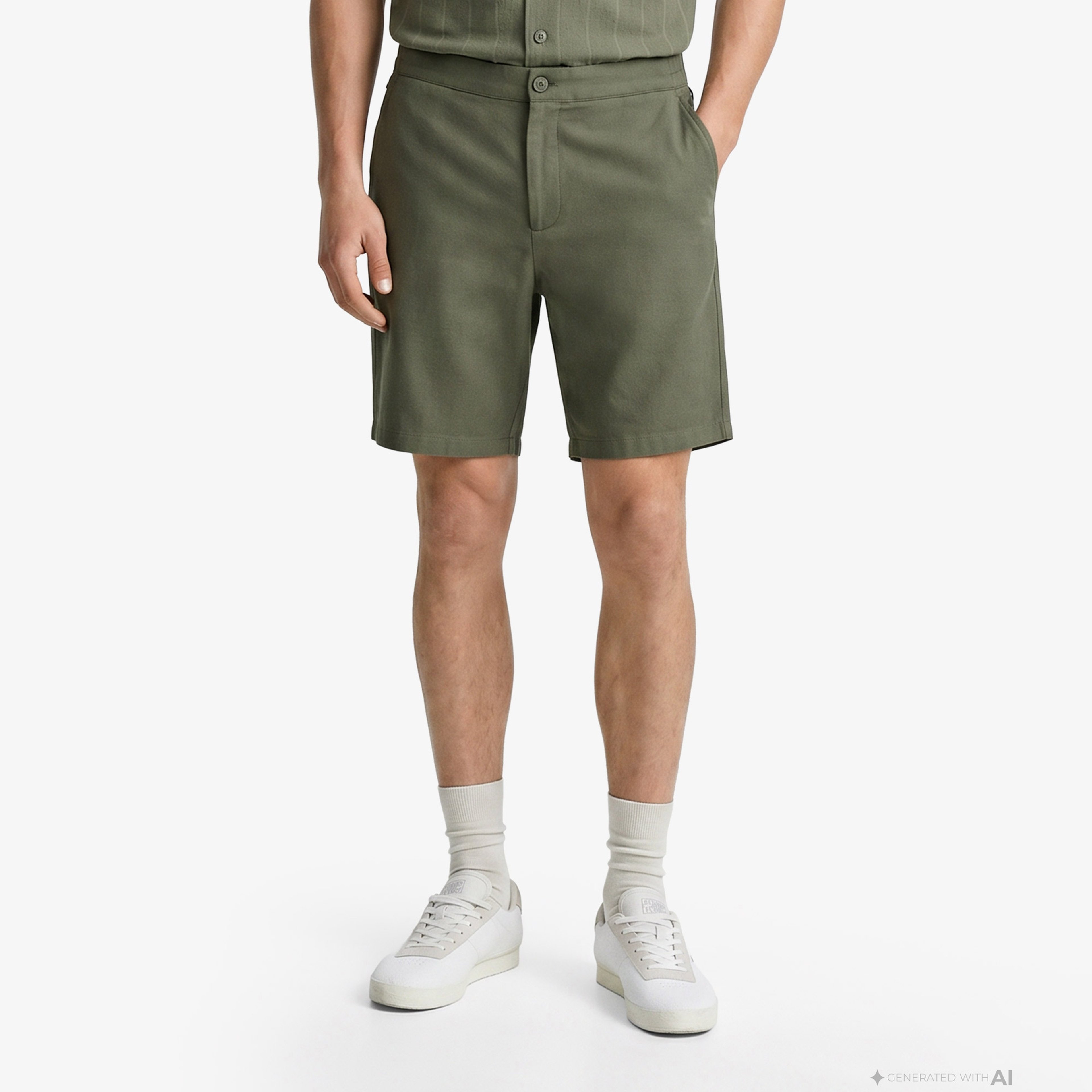 Erkek Tapered Fit Keten Haki Bermuda Şort