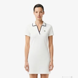 Kadın Classic Fit Kısa Kollu Polo Yaka Beyaz Elbise Beyaz