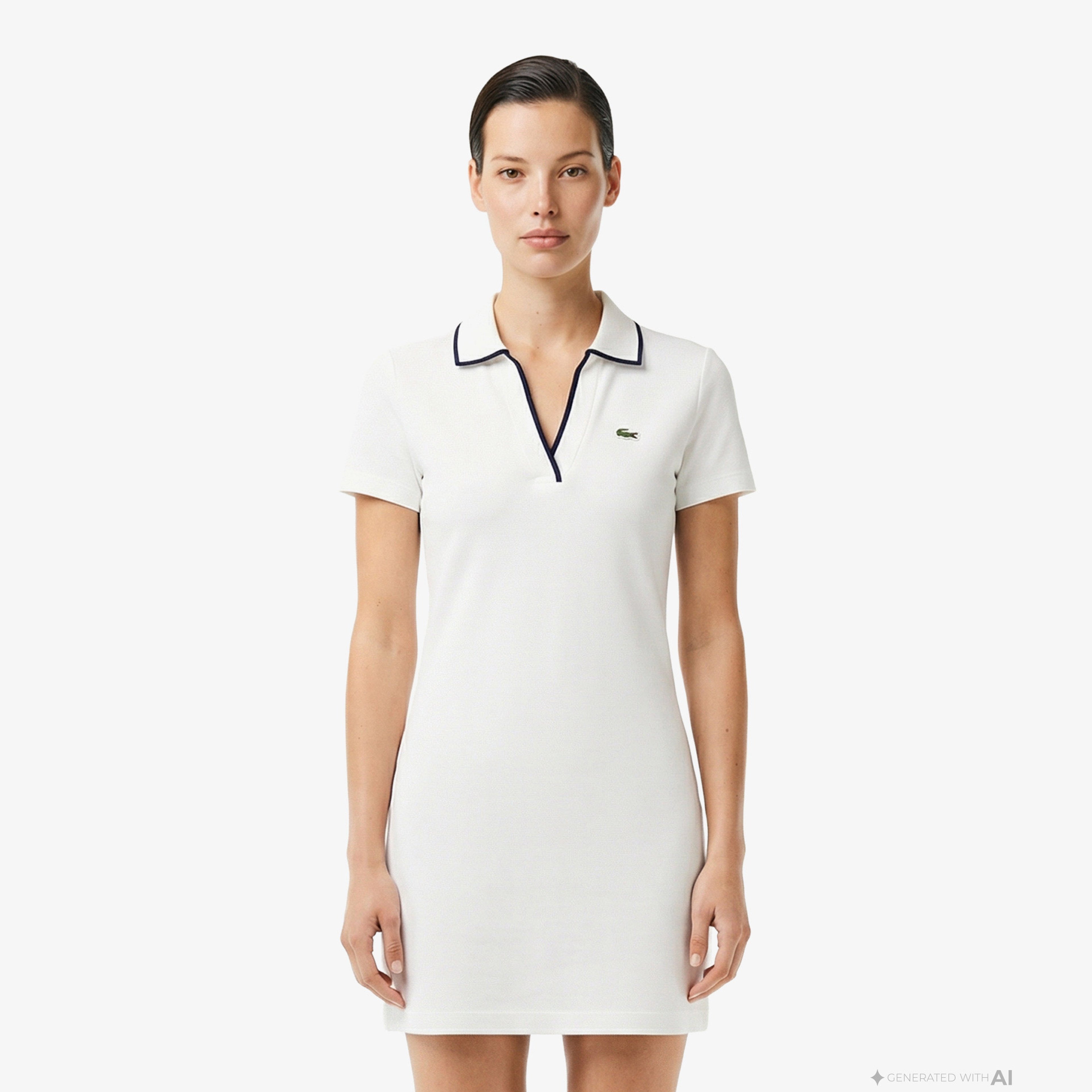 Kadın Classic Fit Kısa Kollu Polo Yaka Beyaz Elbise