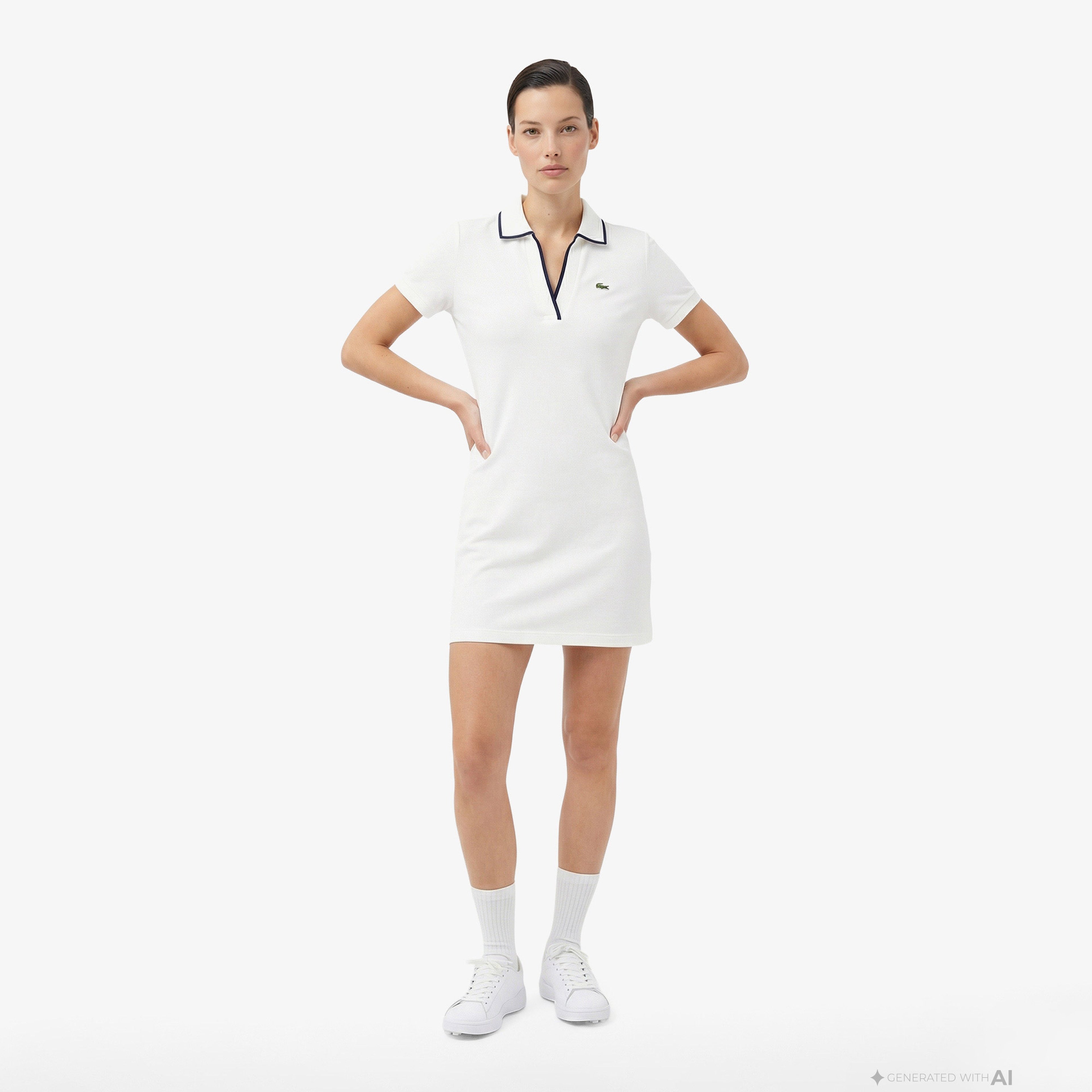 Kadın Classic Fit Kısa Kollu Polo Yaka Beyaz Elbise